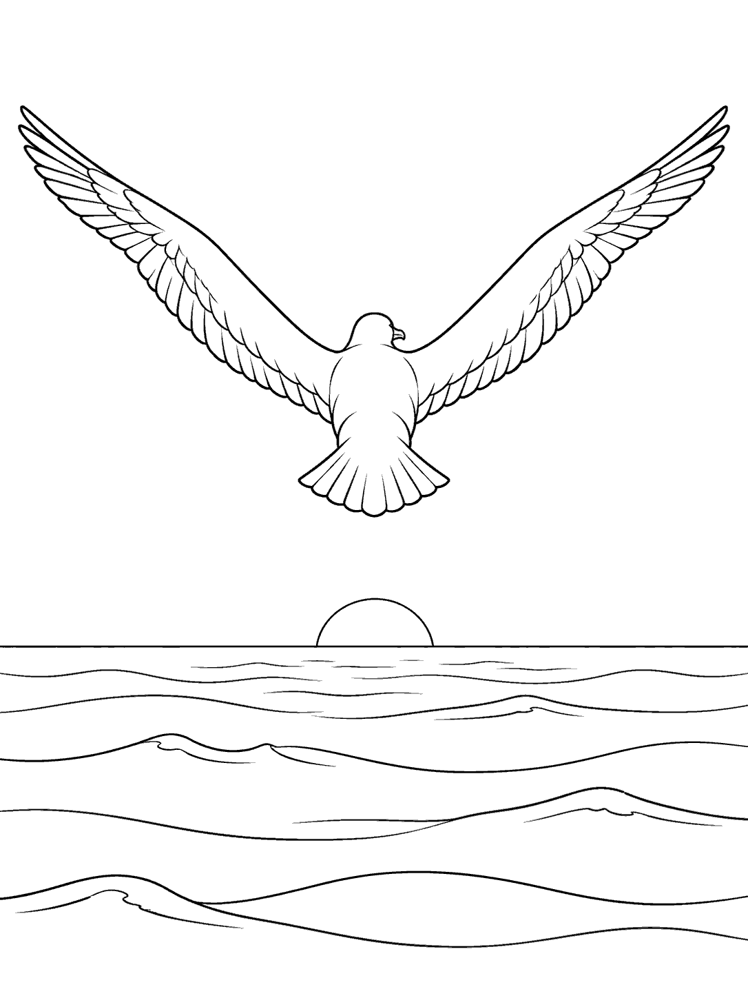Albatross soaring toward the horizon coloring page