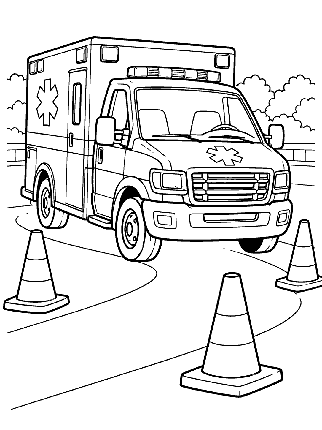 Ambulance navigating three cones on a training course