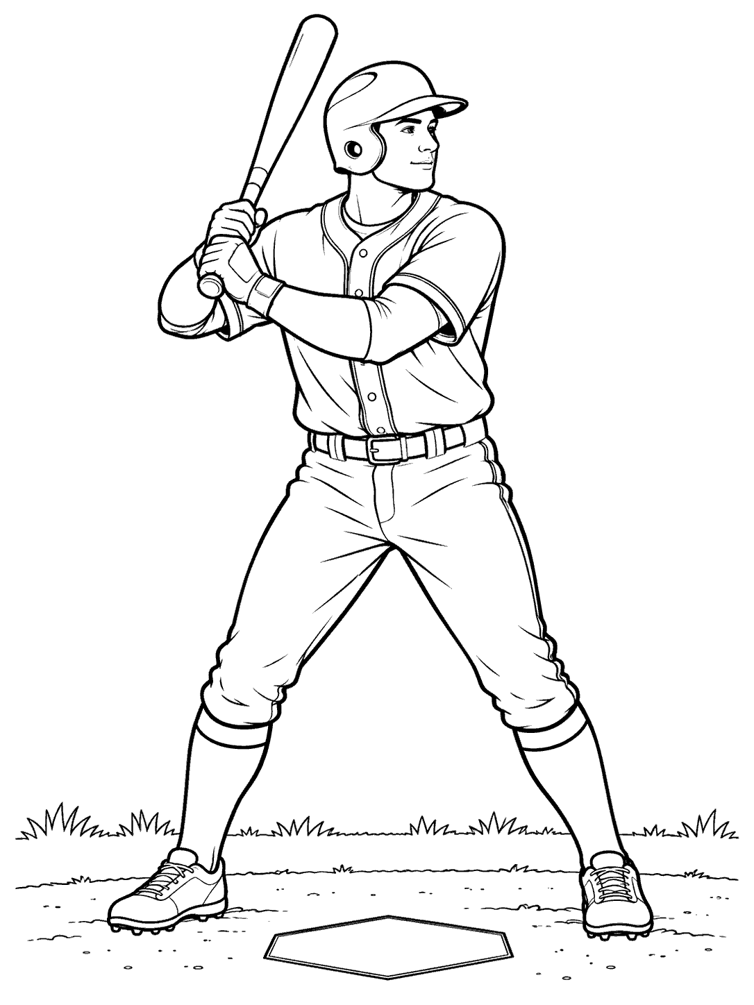 Baseball batter in uniform at home plate coloring page