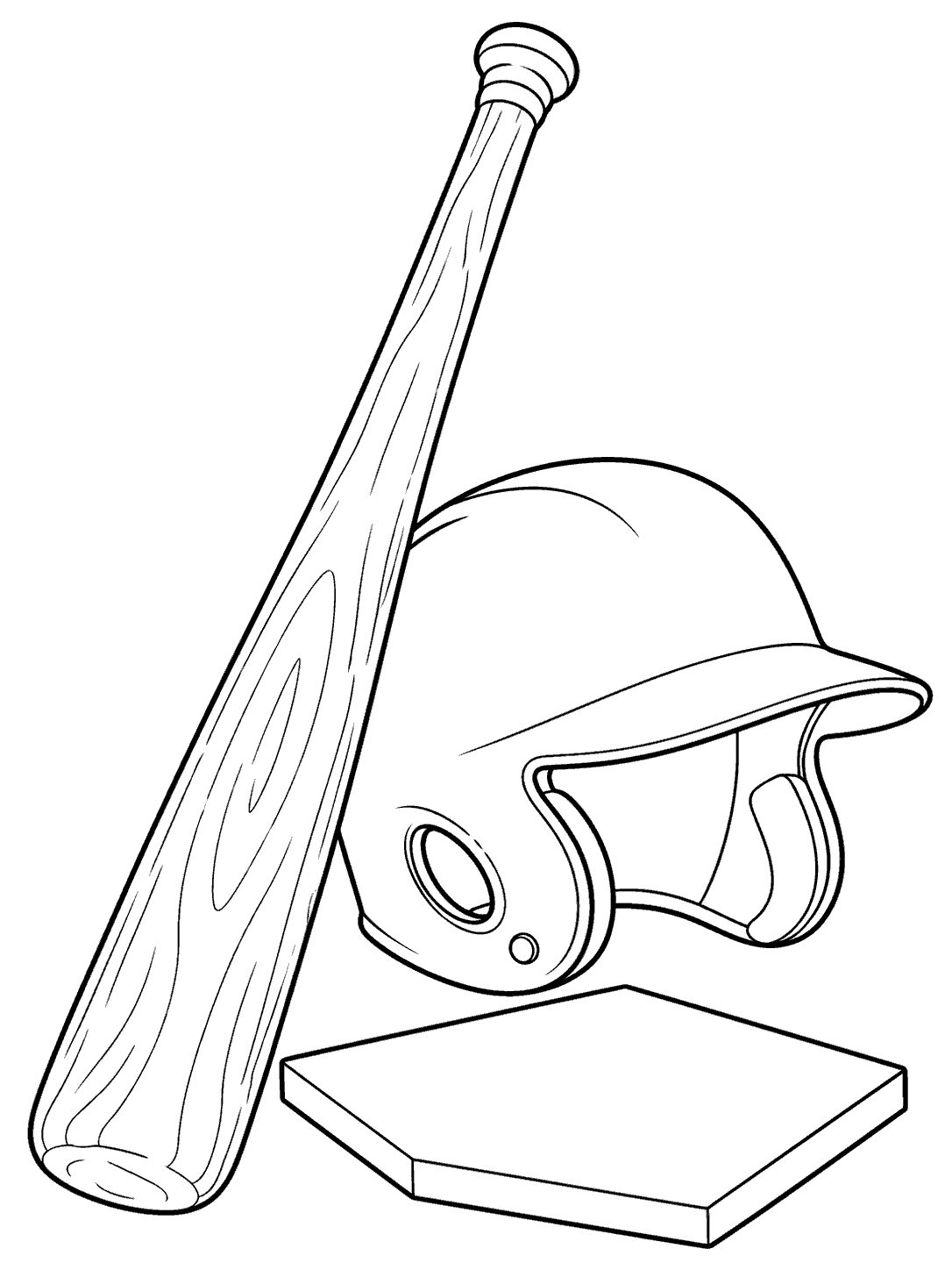Baseball bat, batting helmet, and home plate still life coloring page