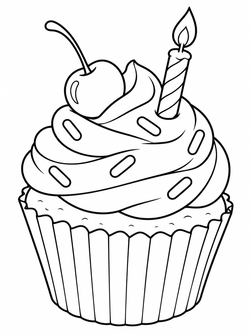 Birthday cupcake with candle coloring page