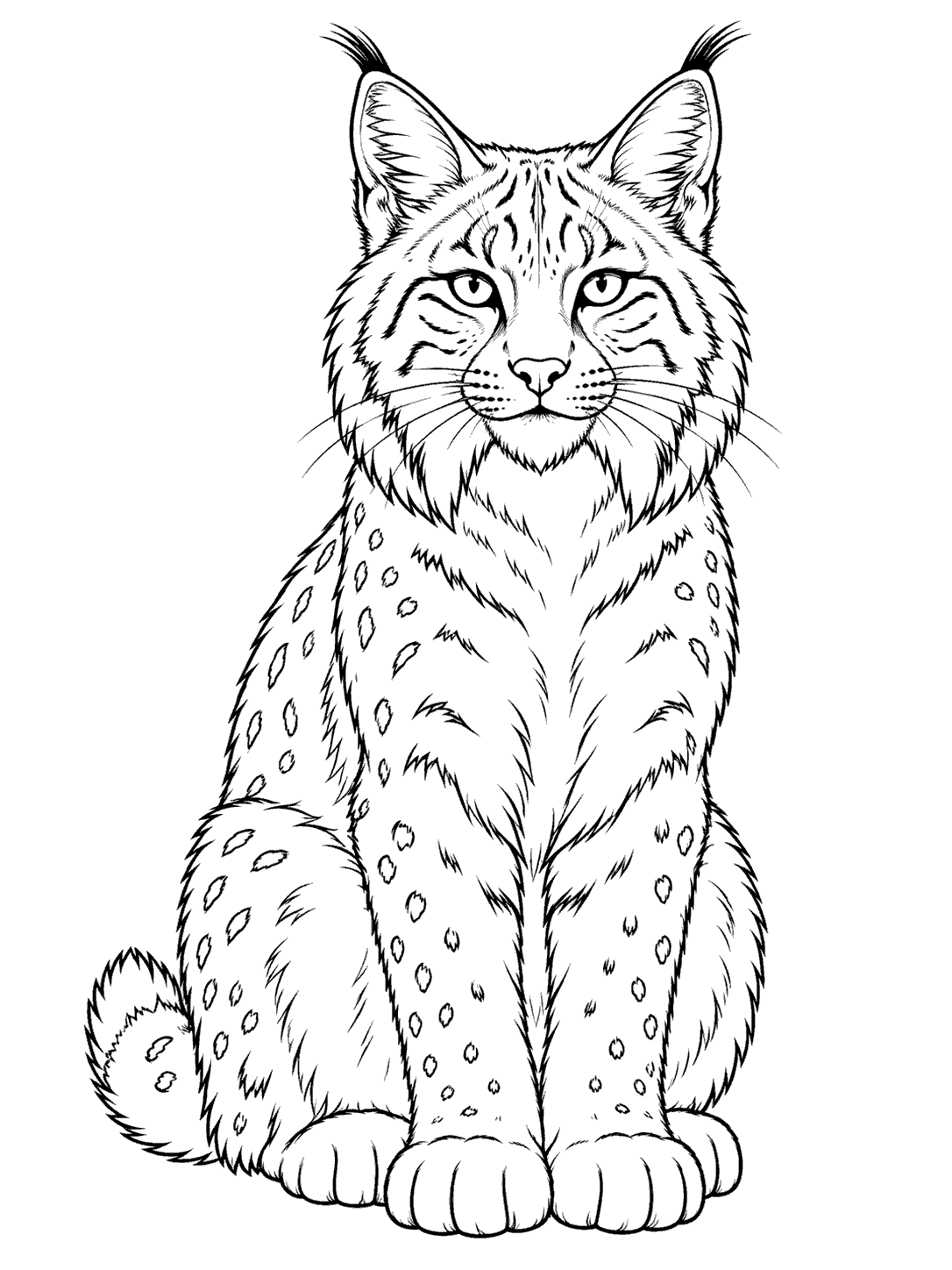 Seated bobcat looking forward coloring page
