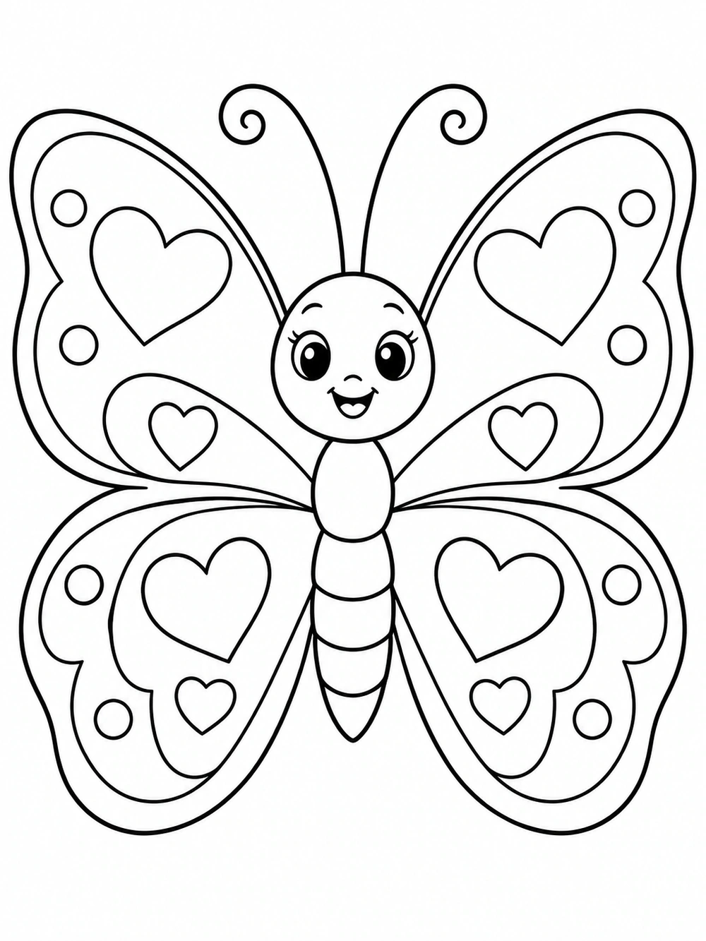 Cheerful butterfly with broad wings, heart-shaped markings, and curled antennae