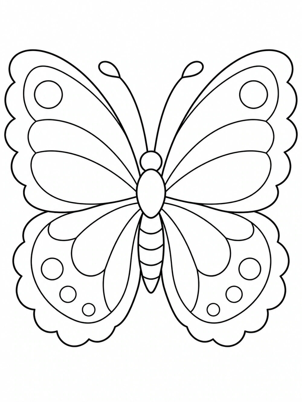 A centered butterfly with scalloped wings, large decorative bands, and circular wing details.