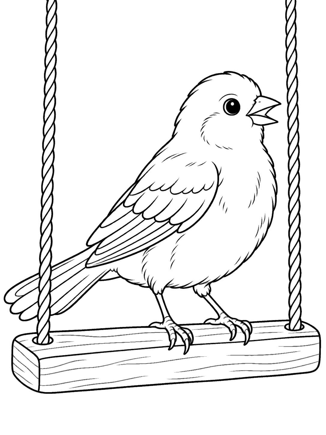 Canary on a hanging swing coloring page