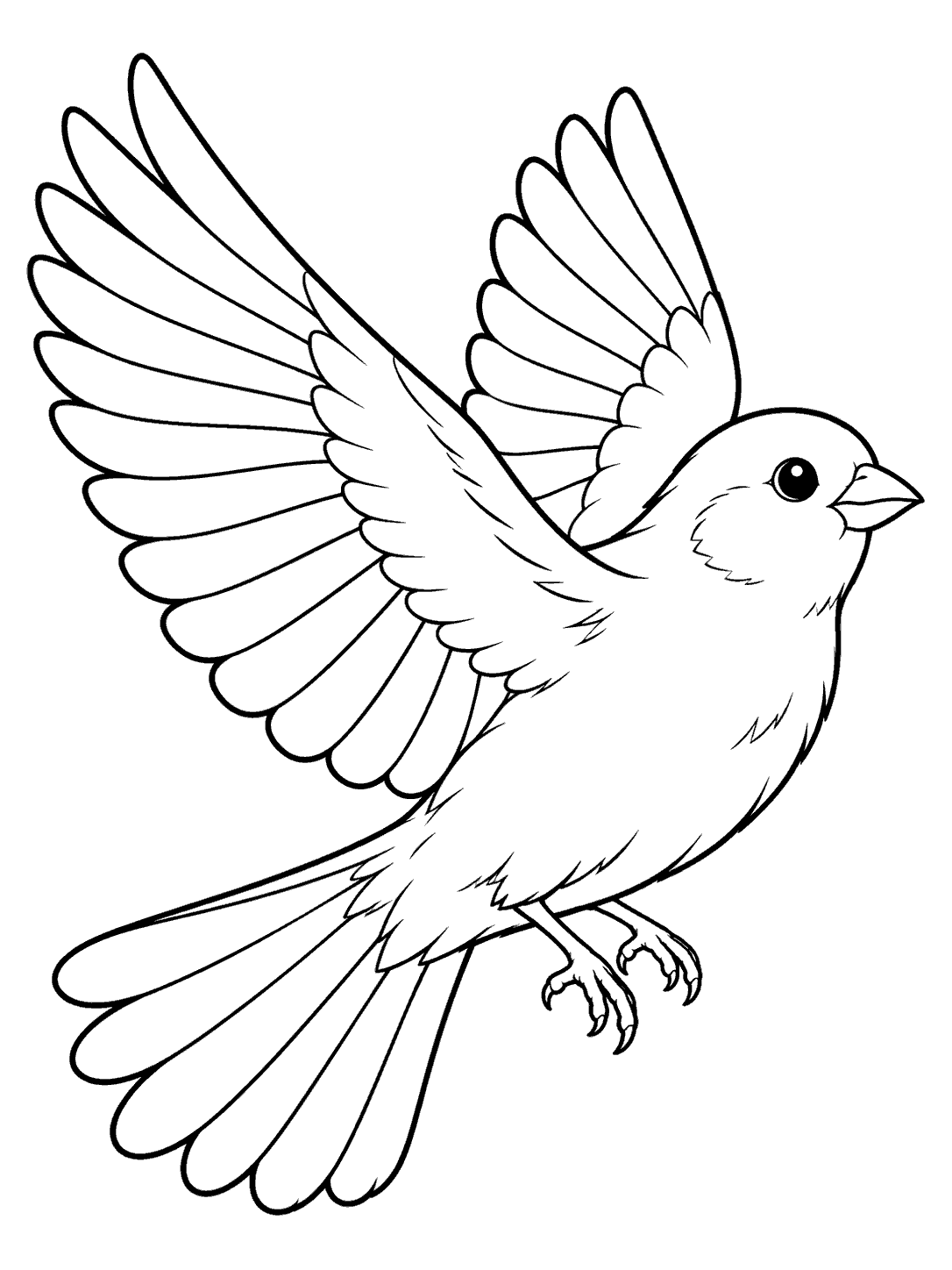 Canary flying with wings spread on a printable coloring page