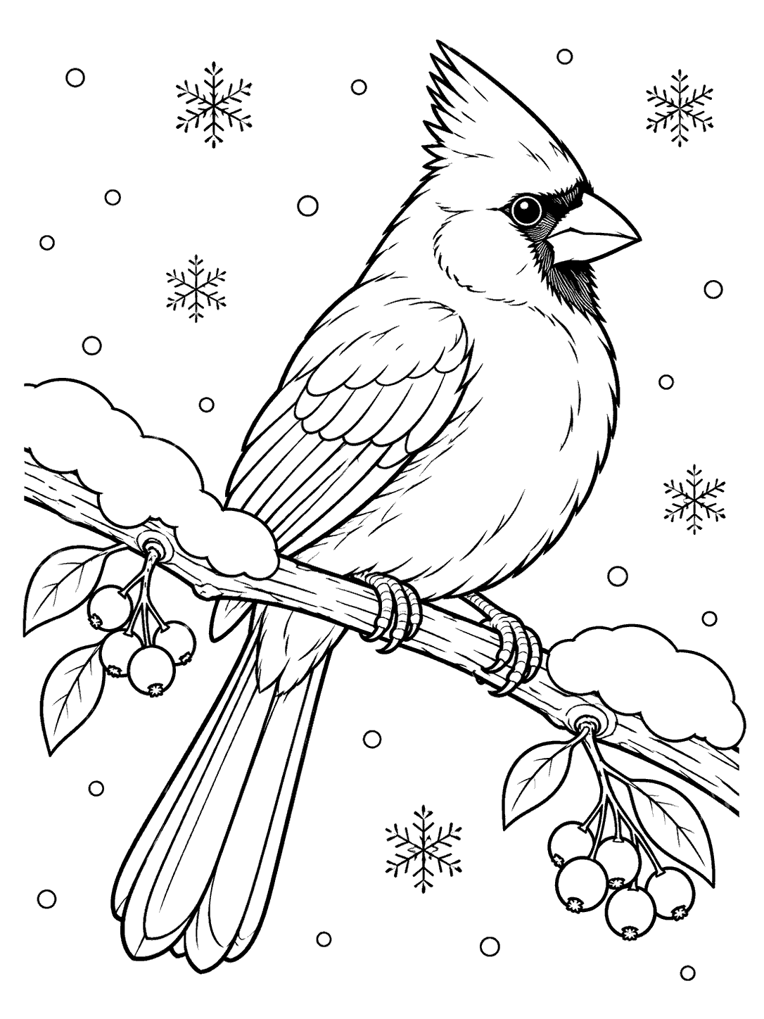 Cardinal on a snowy branch coloring page