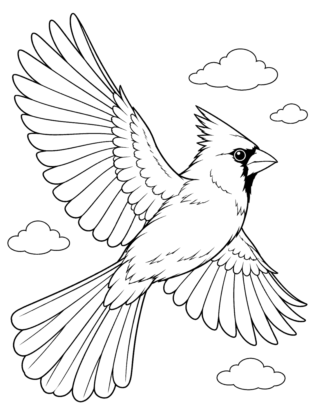 Cardinal flying with wings spread coloring page