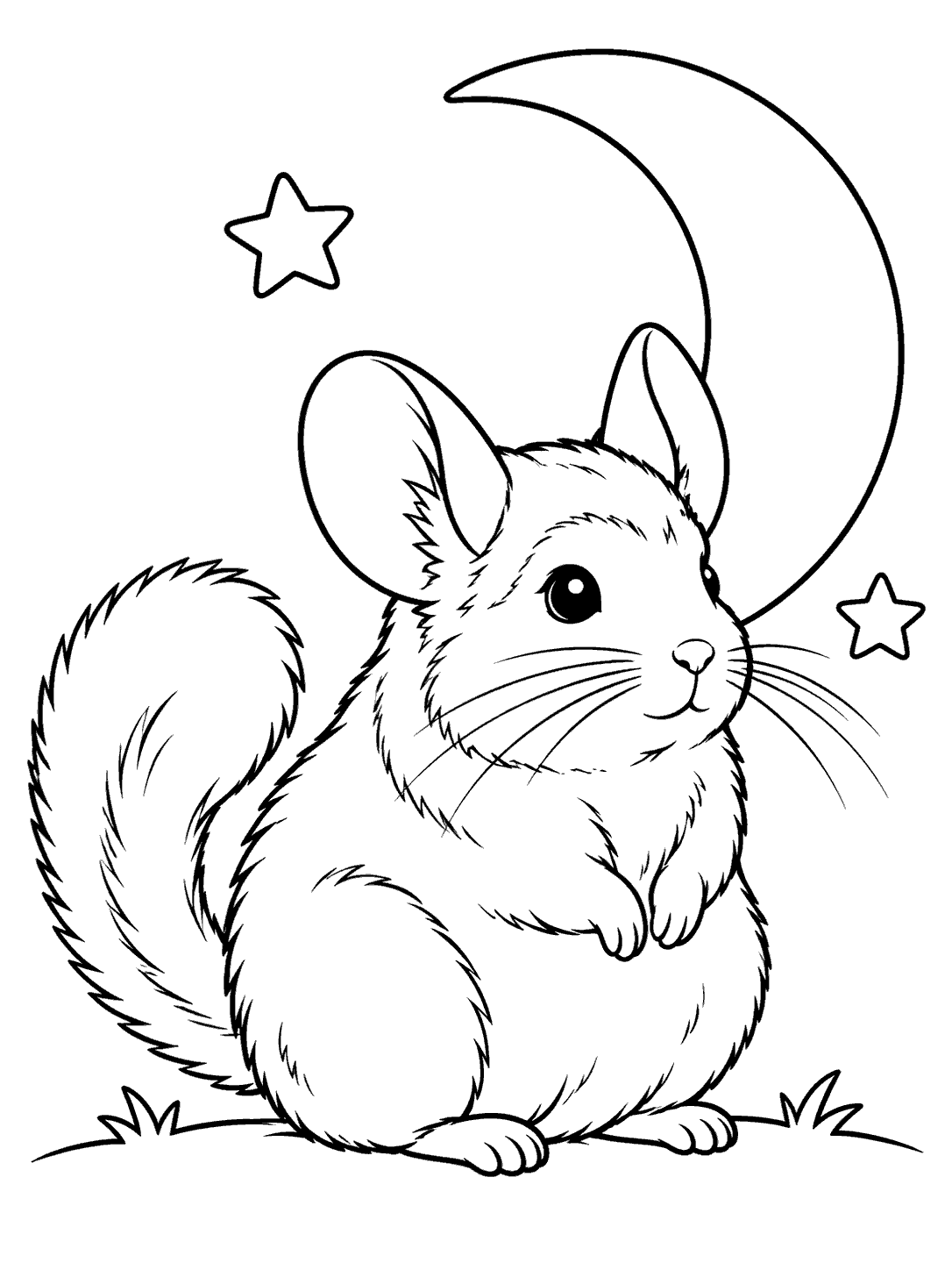 Chinchilla beneath moon and stars coloring page