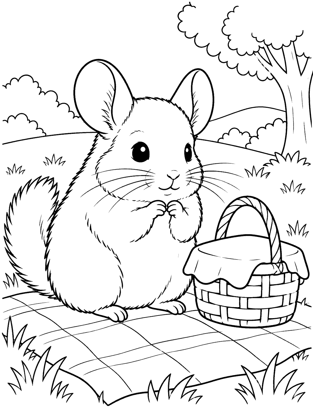 Chinchilla on picnic blanket coloring page