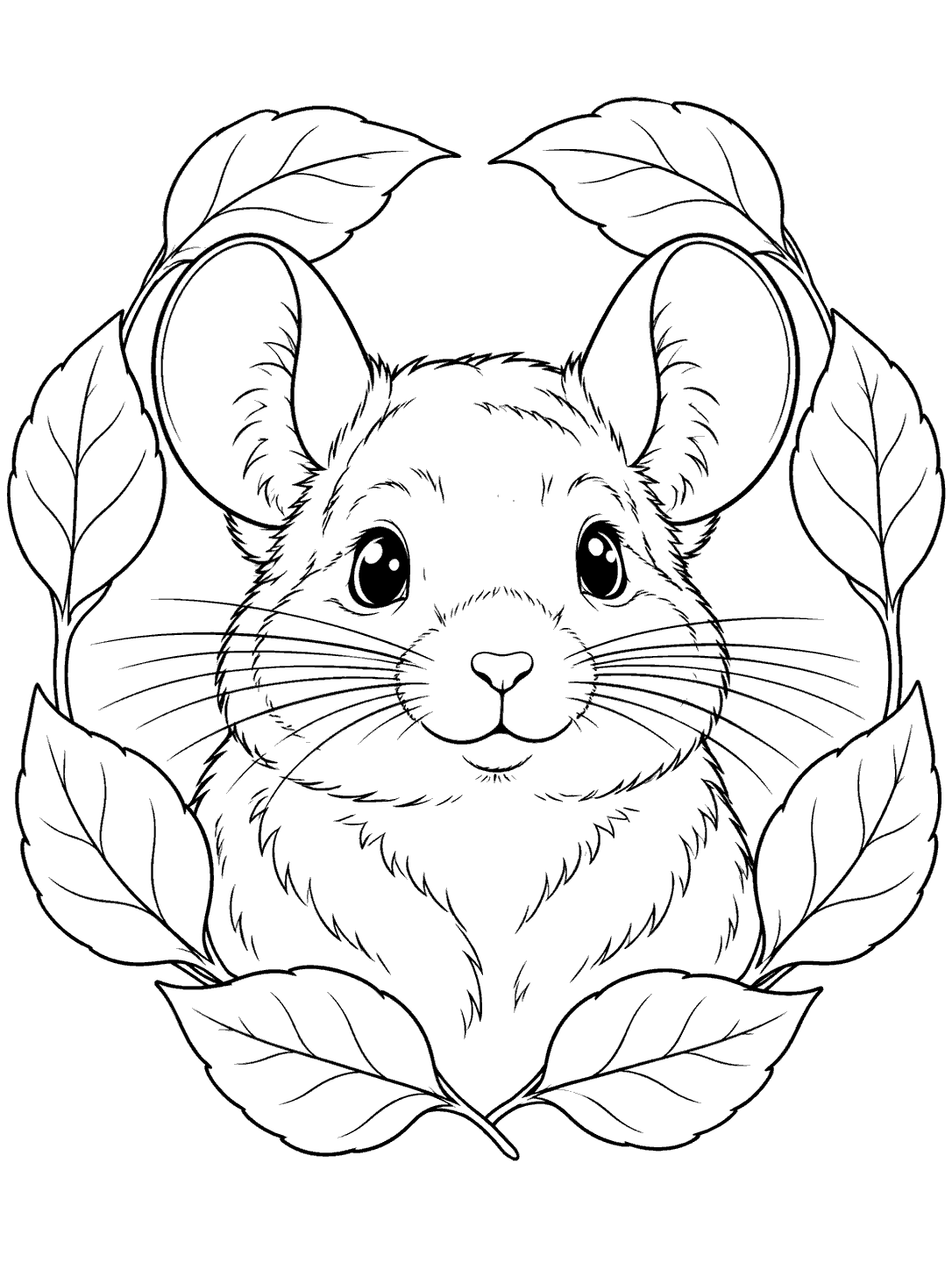 Chinchilla portrait in leafy wreath coloring page