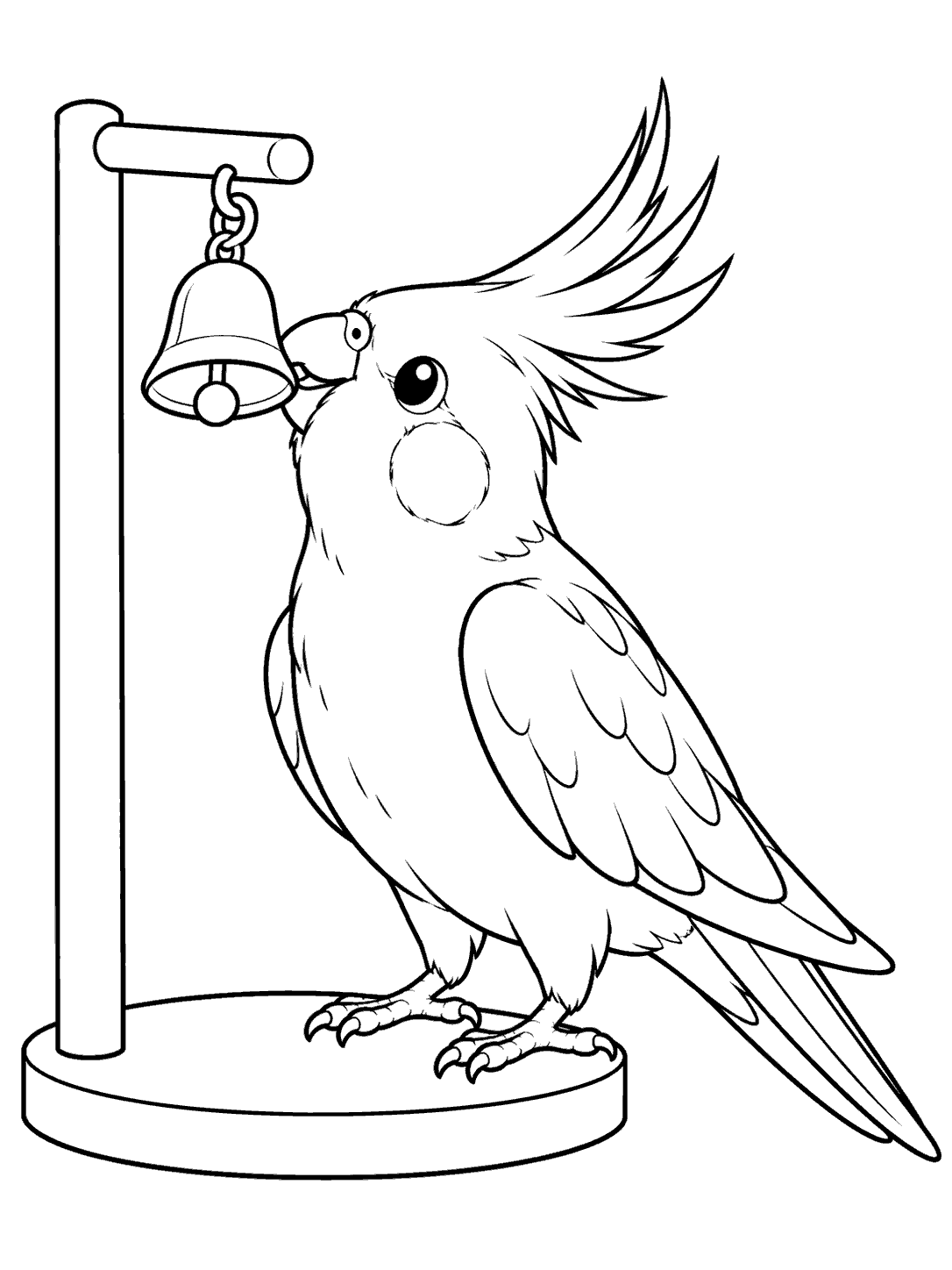 Cockatiel touching a toy bell coloring page