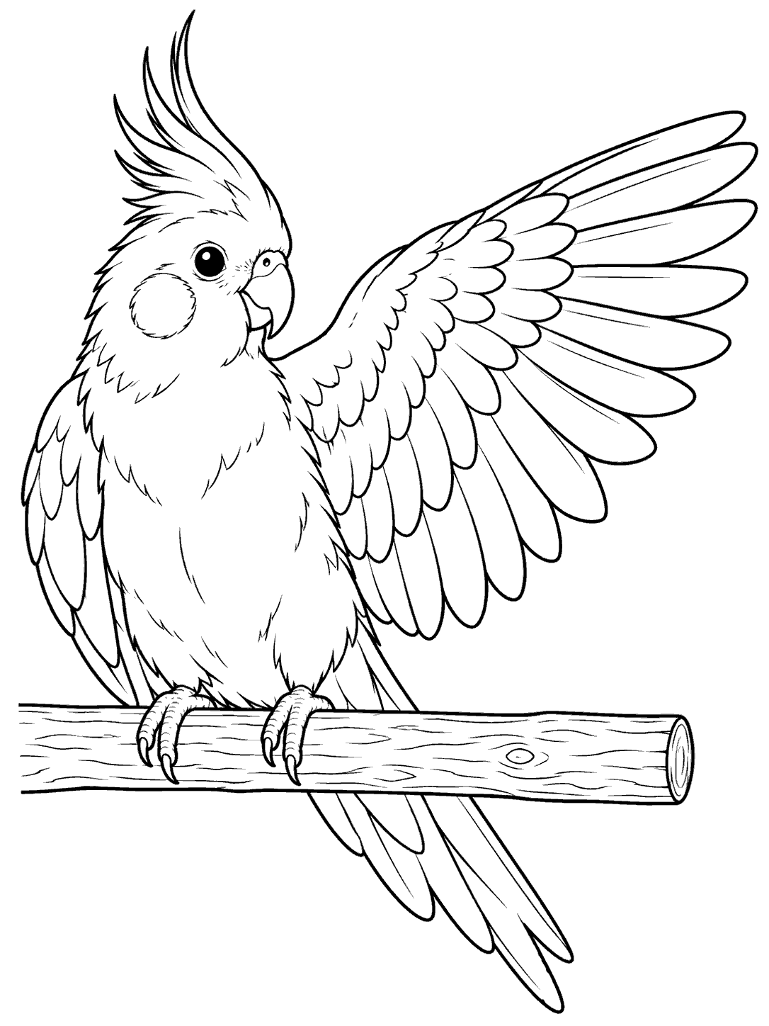 Cockatiel stretching one wing coloring page