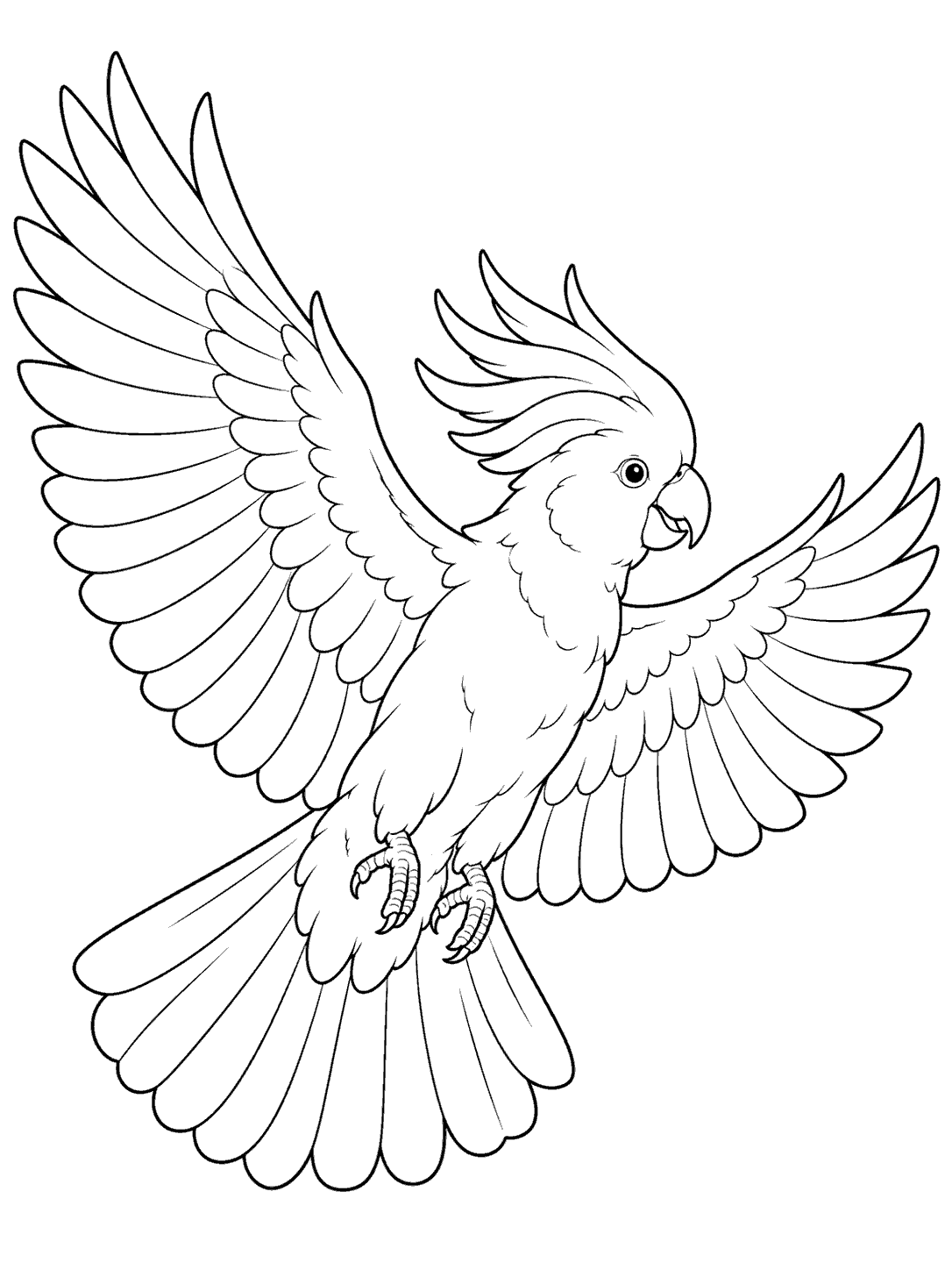 Cockatoo gliding with outstretched wings coloring page