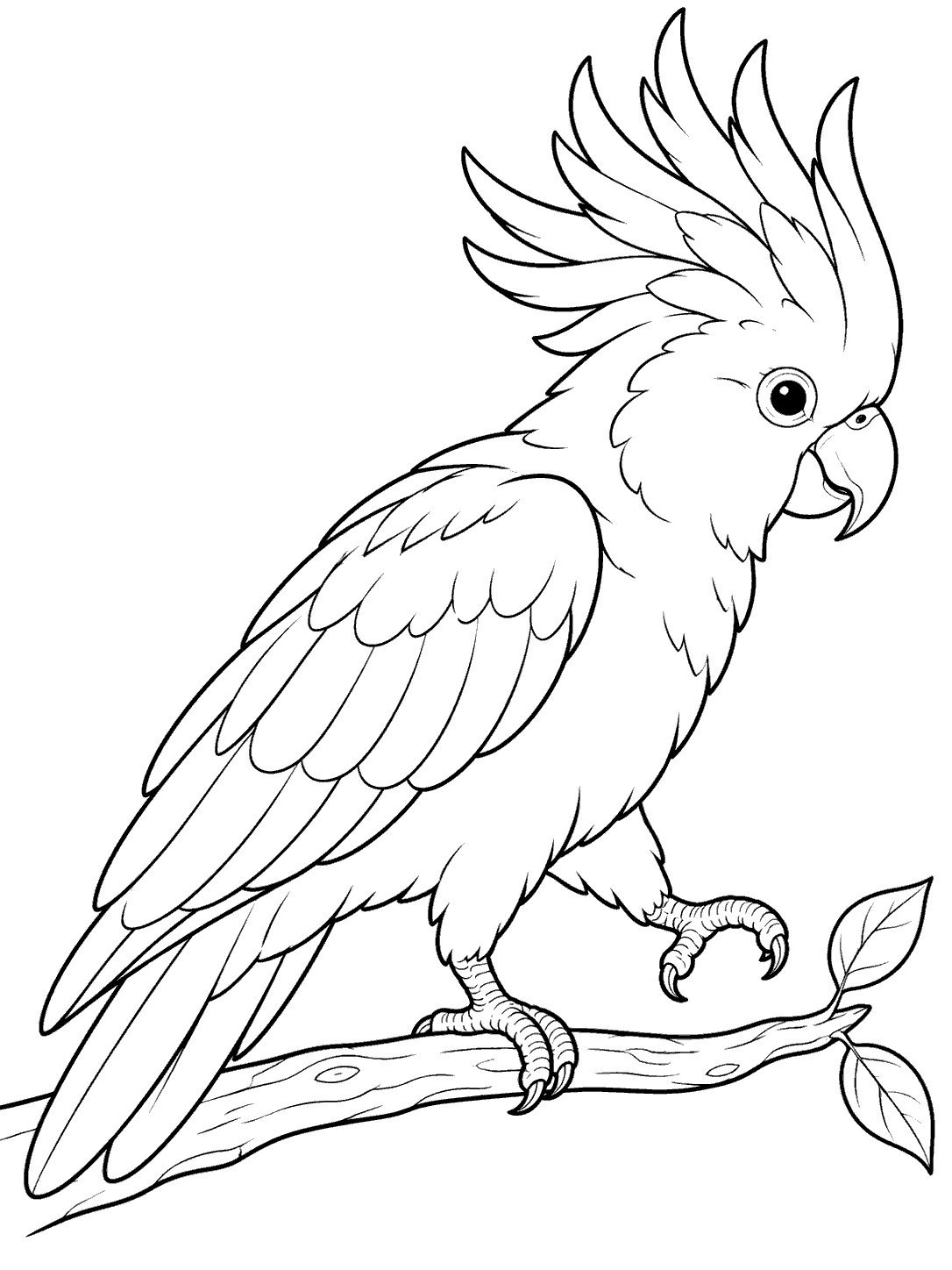 Cockatoo walking along a branch coloring page