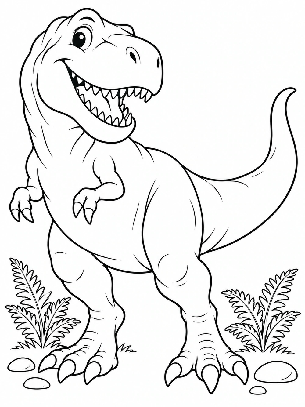 Friendly T-Rex Dinosaur black-and-white coloring illustration