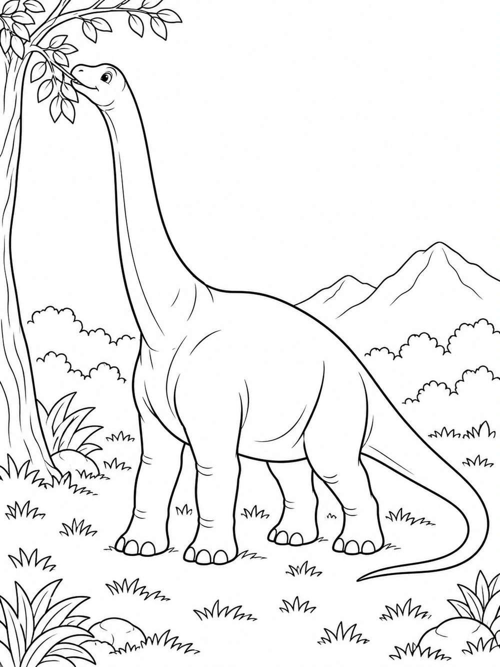Long-Neck Dinosaur black-and-white coloring illustration