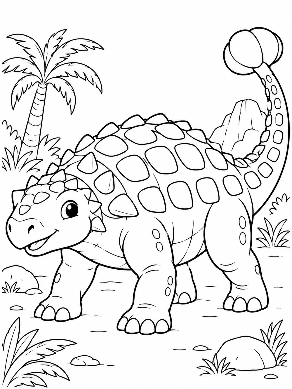Ankylosaurus Dinosaur black-and-white coloring illustration