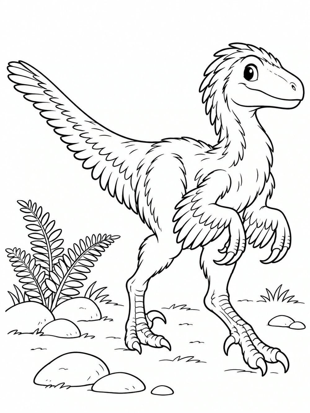 Velociraptor Dinosaur black-and-white coloring illustration