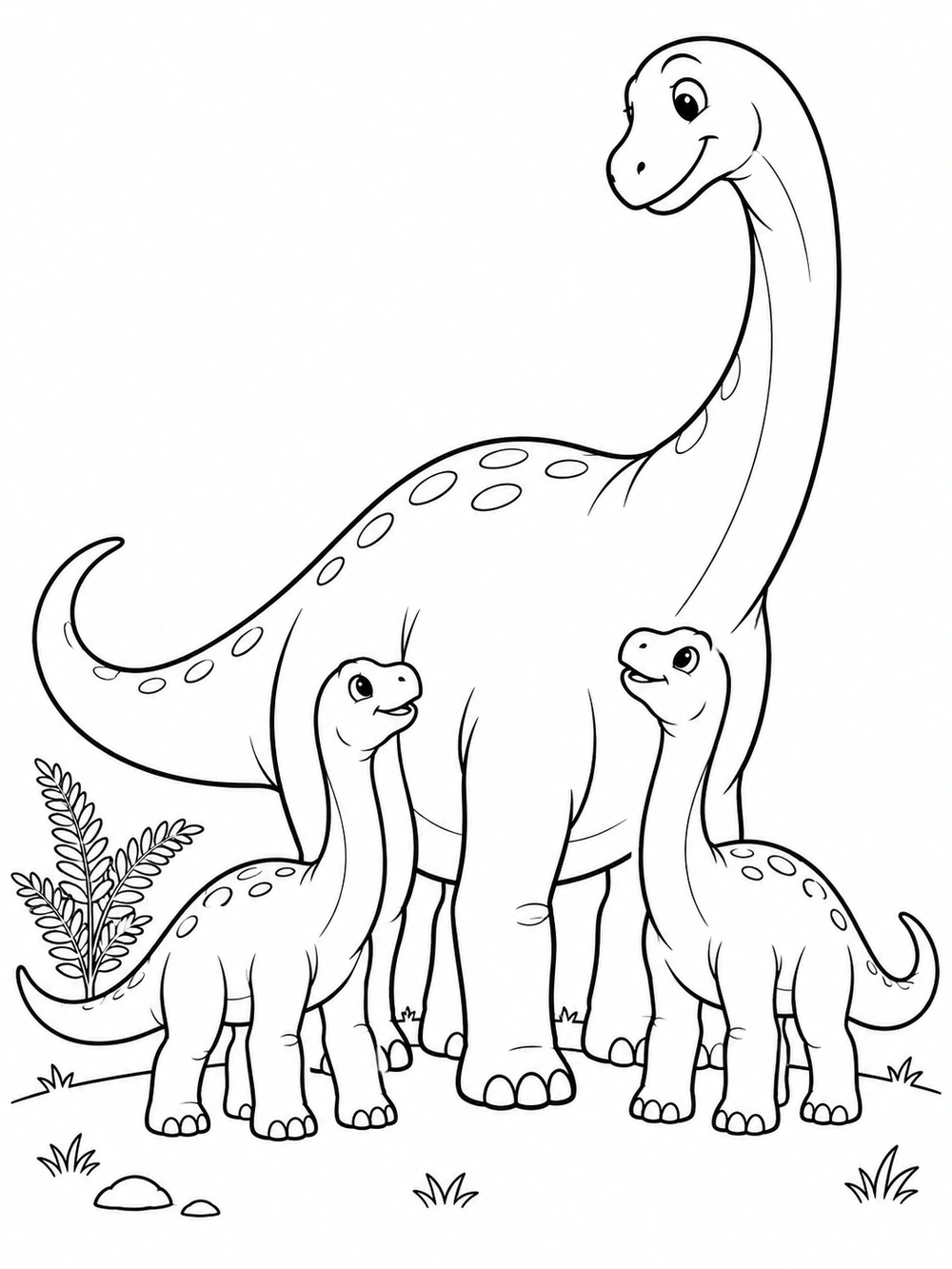 Dinosaur Family black-and-white coloring illustration