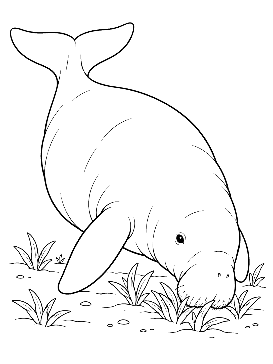 Dugong grazing in a seagrass meadow coloring page