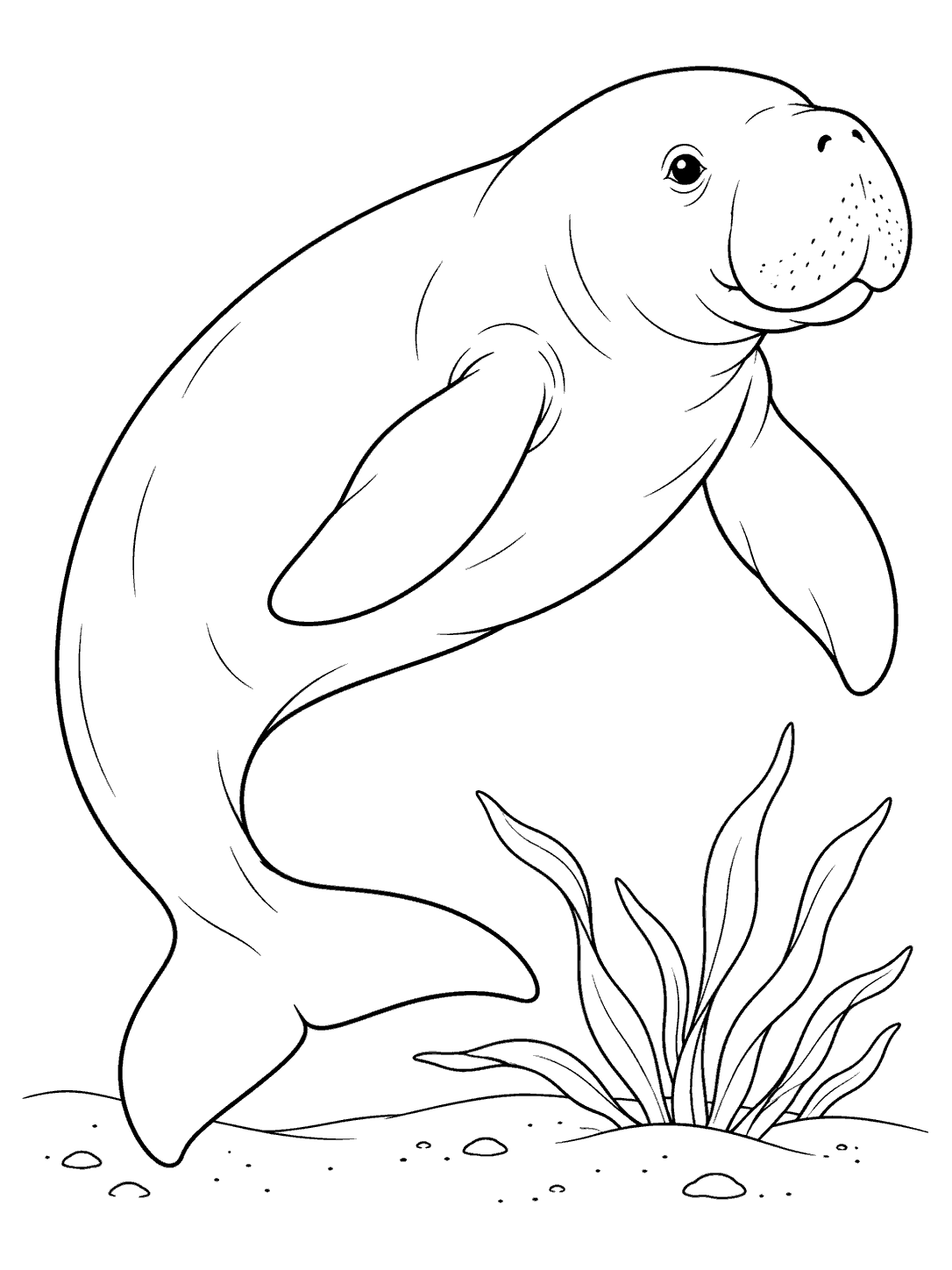 Dugong turning above seagrass coloring page