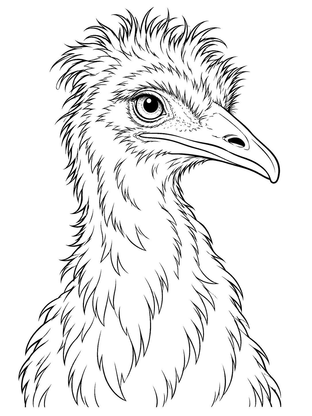 Close-up emu head and upper neck coloring page