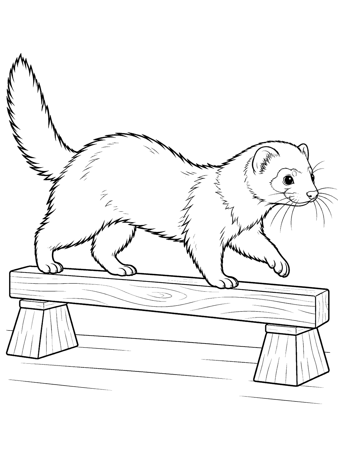 Ferret crossing a low balance beam coloring page