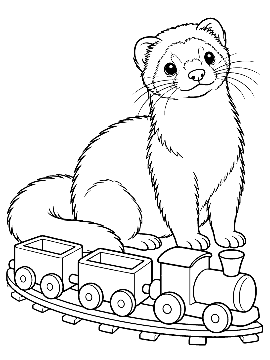 Ferret watching a toy train coloring page