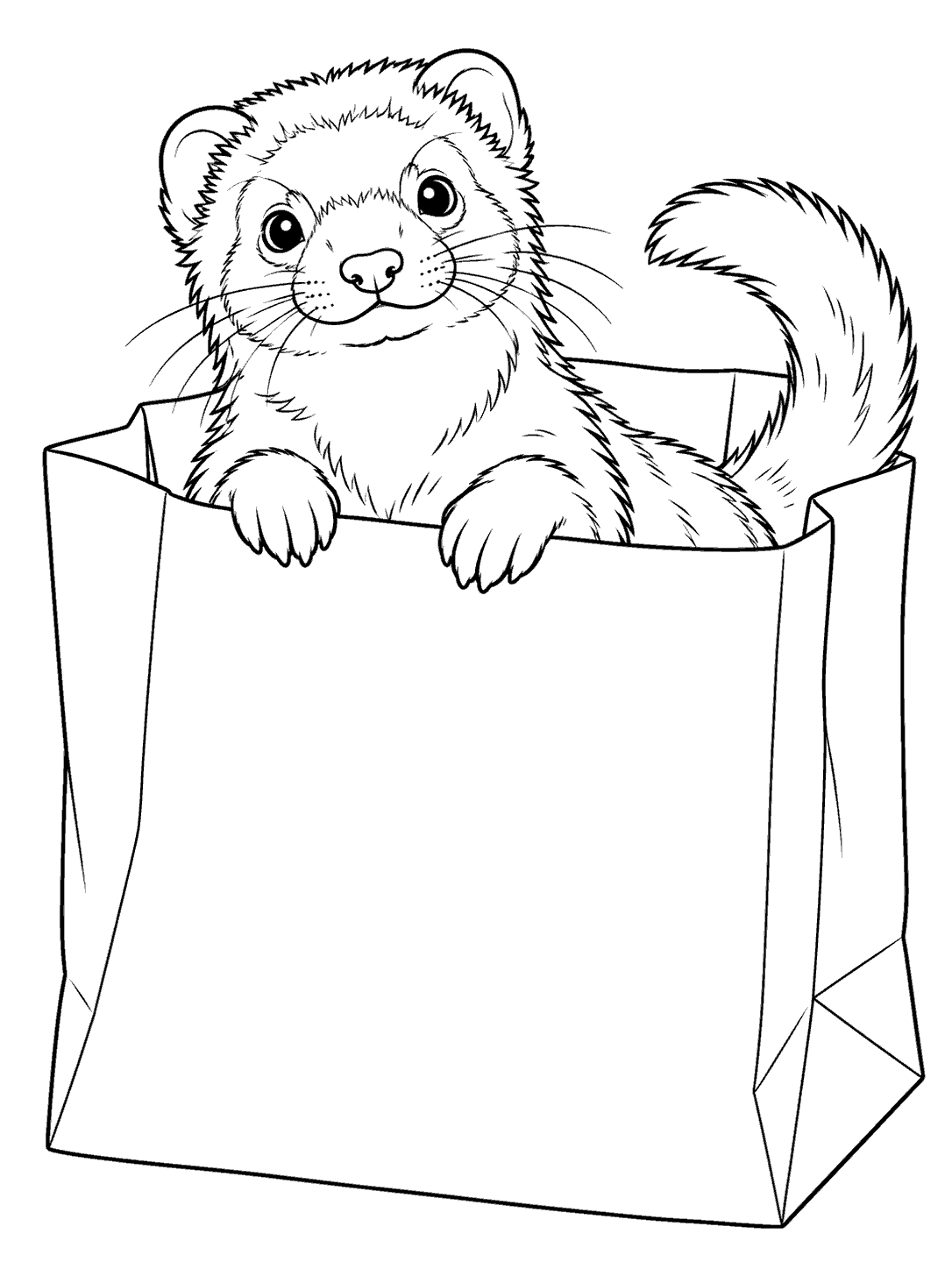 Ferret popping out of a paper bag coloring page