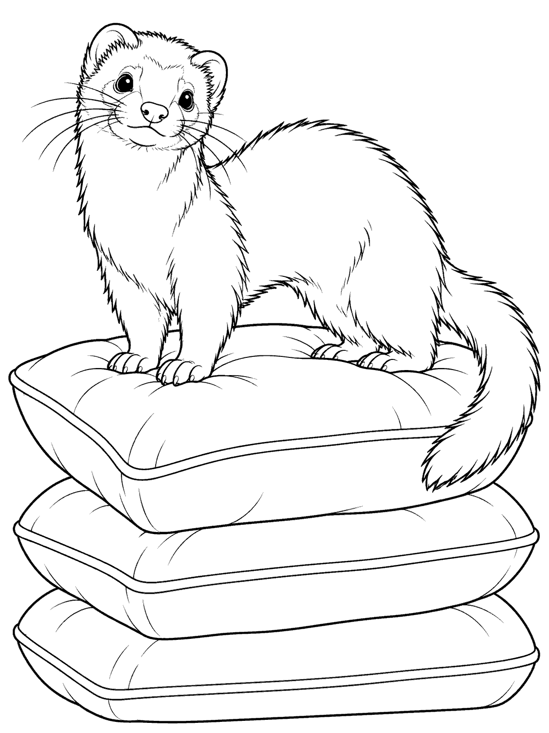 Ferret balancing on three cushions coloring page