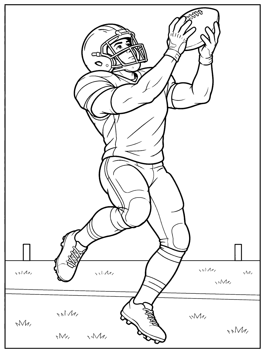 Football receiver reaching up with both hands to catch a ball