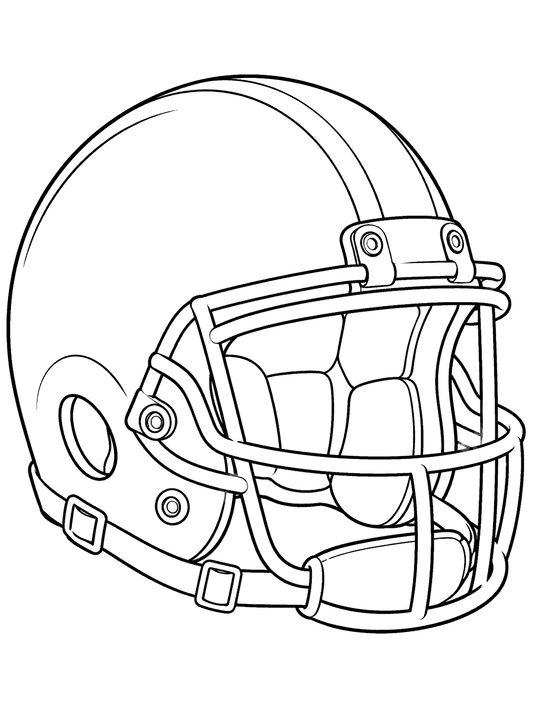 Unbranded American football helmet in three-quarter view, with facemask, ear opening, and chin strap.