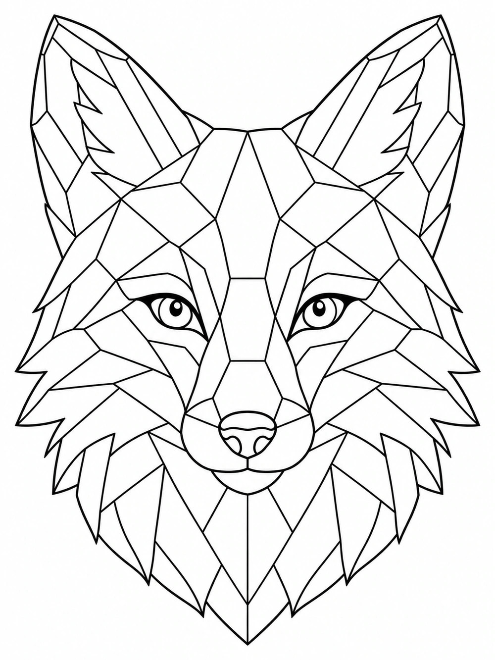 Centered fox head with recognizable ears, eyes, muzzle, and cheeks formed from large geometric facets.