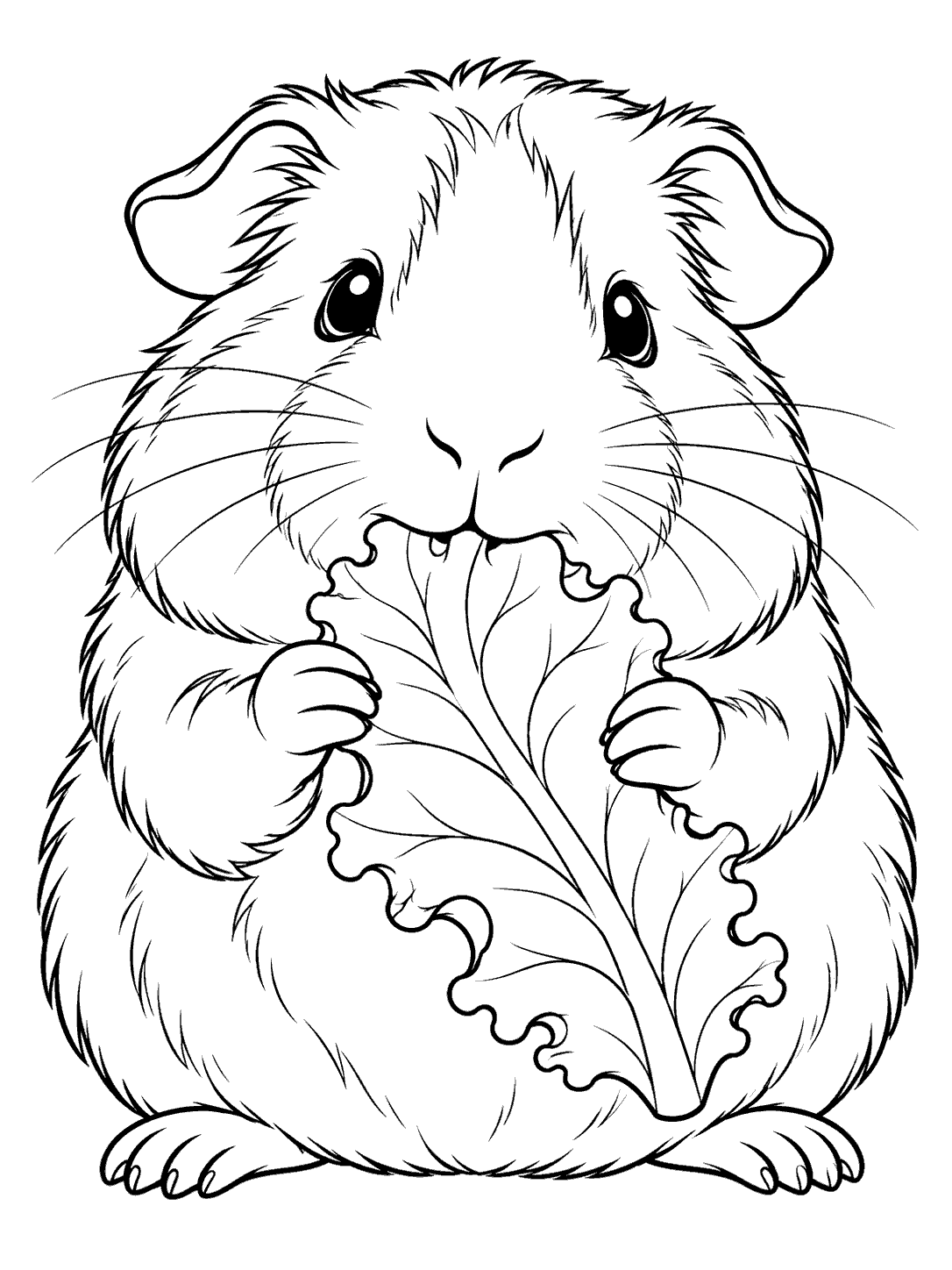 Guinea pig holding a lettuce leaf coloring page