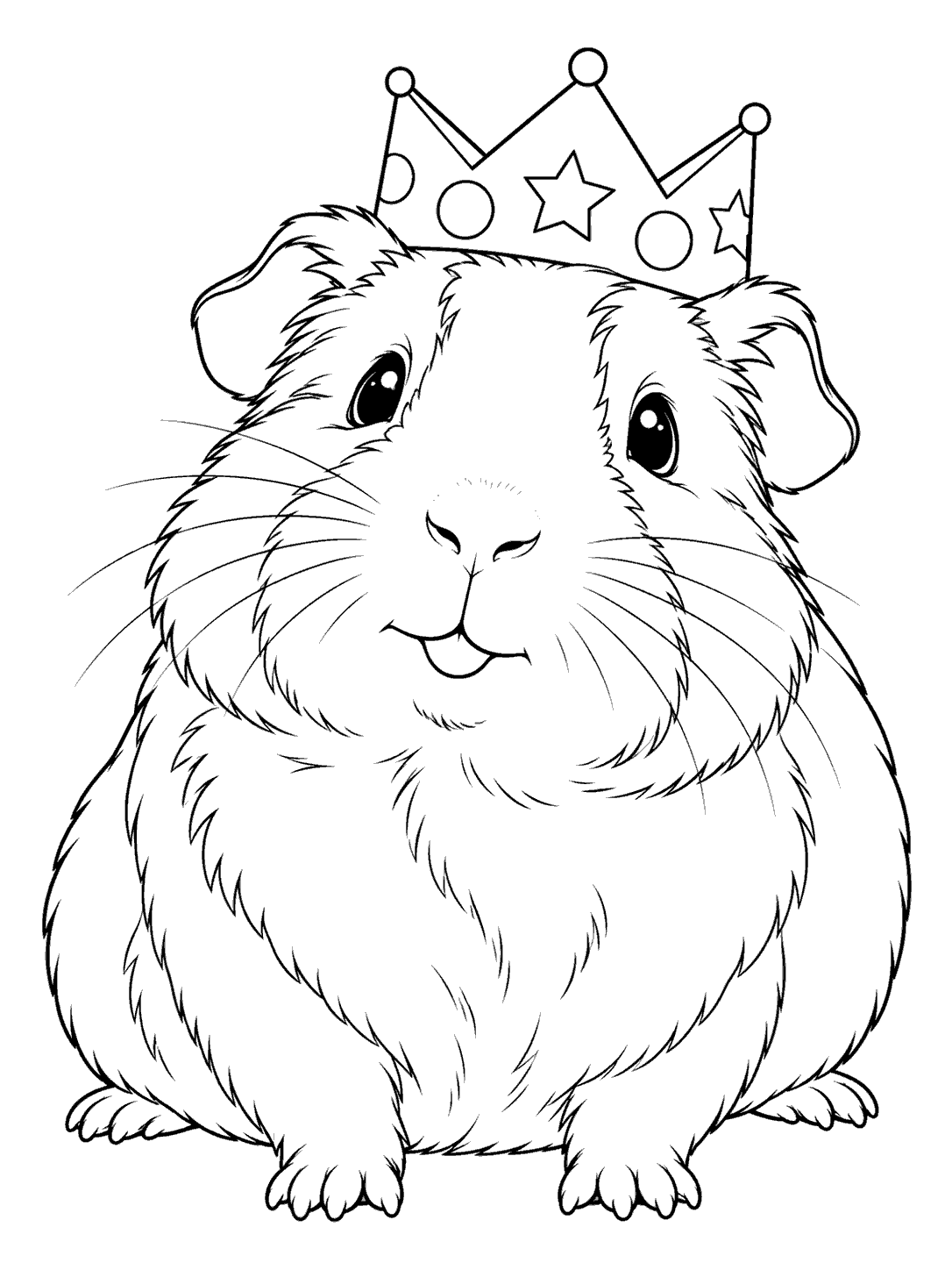 Fluffy guinea pig wearing a paper crown coloring page