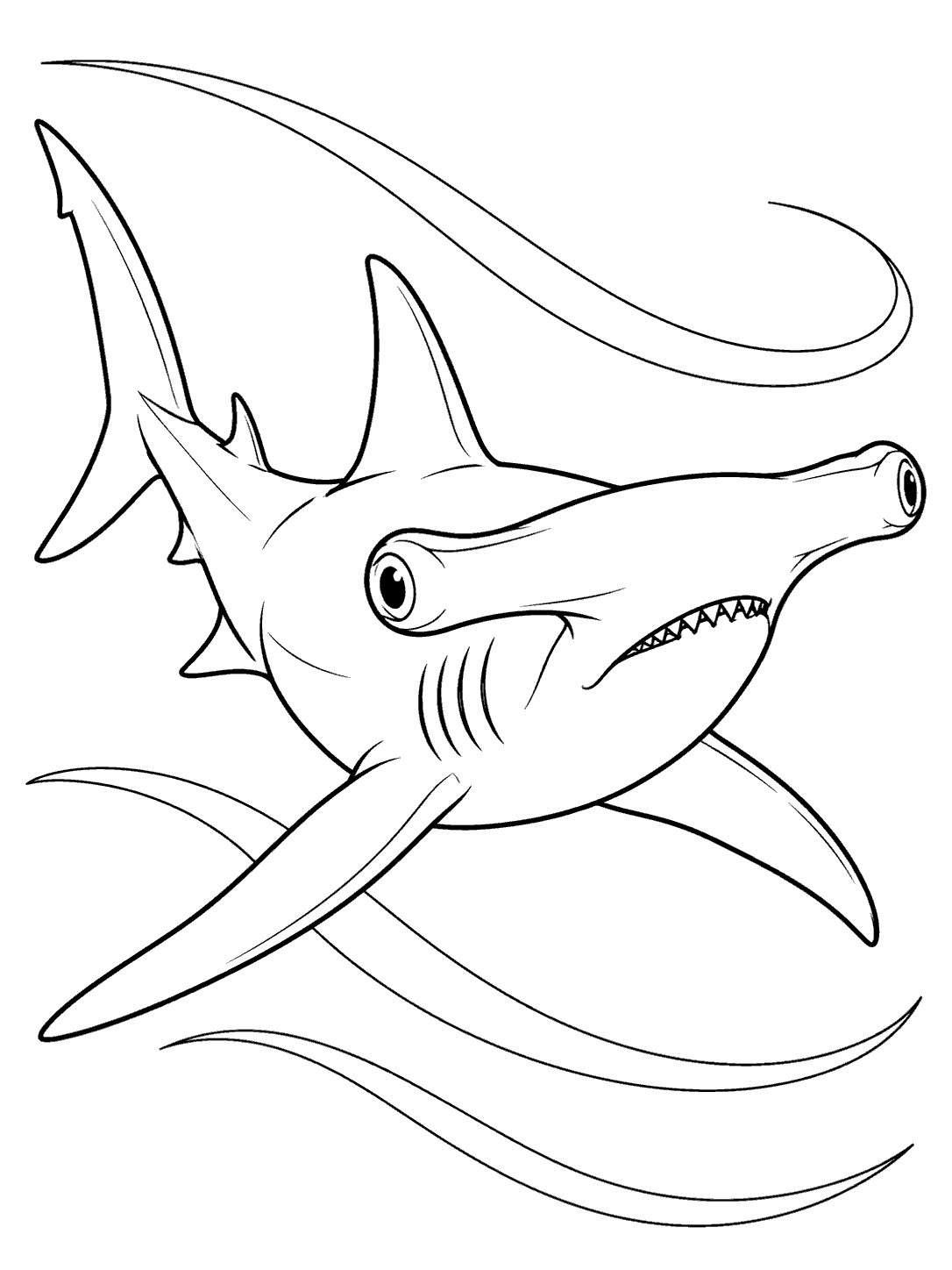 Hammerhead shark swimming through gentle ocean currents