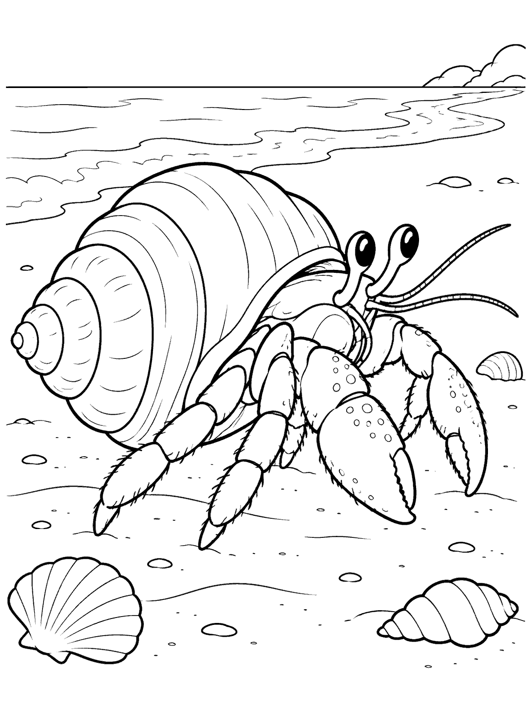 Hermit crab strolling on a sandy shore
