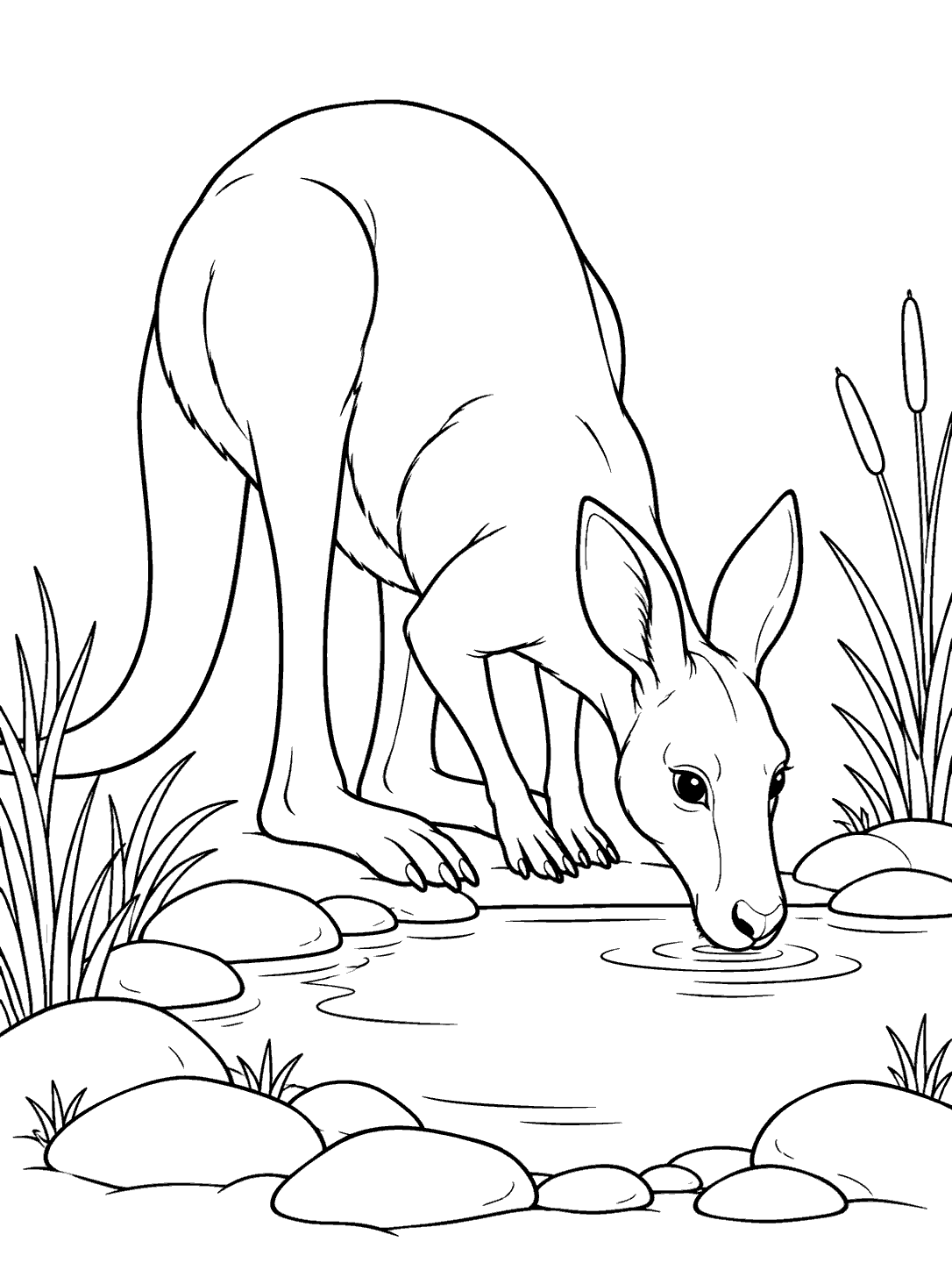 Kangaroo at a watering hole coloring page