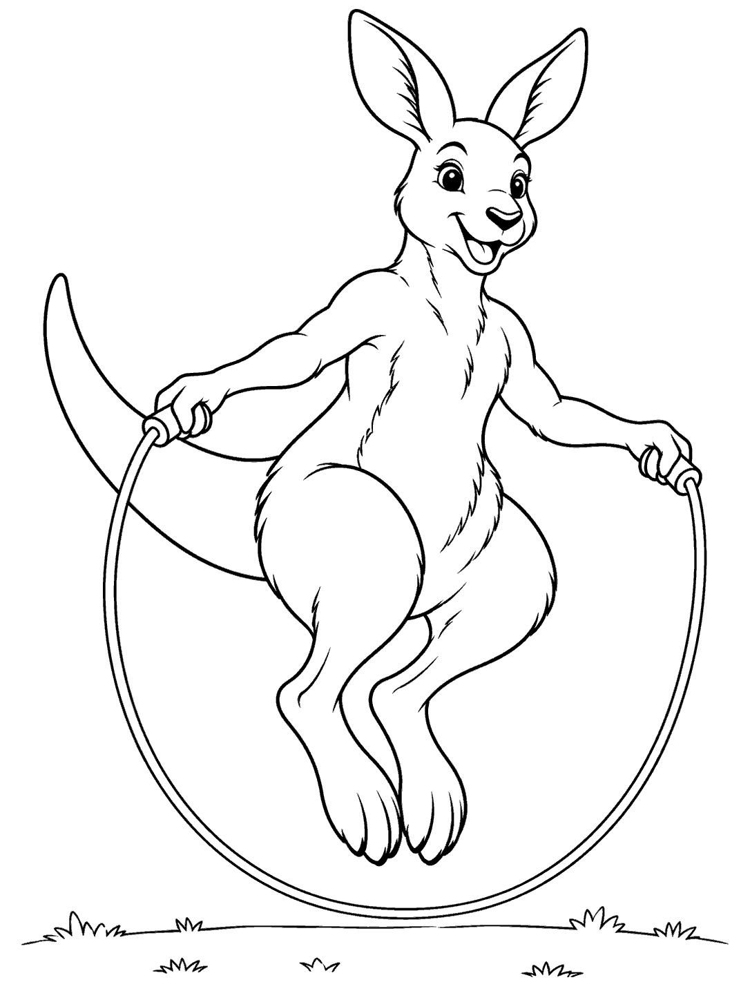 Kangaroo jumping rope coloring page