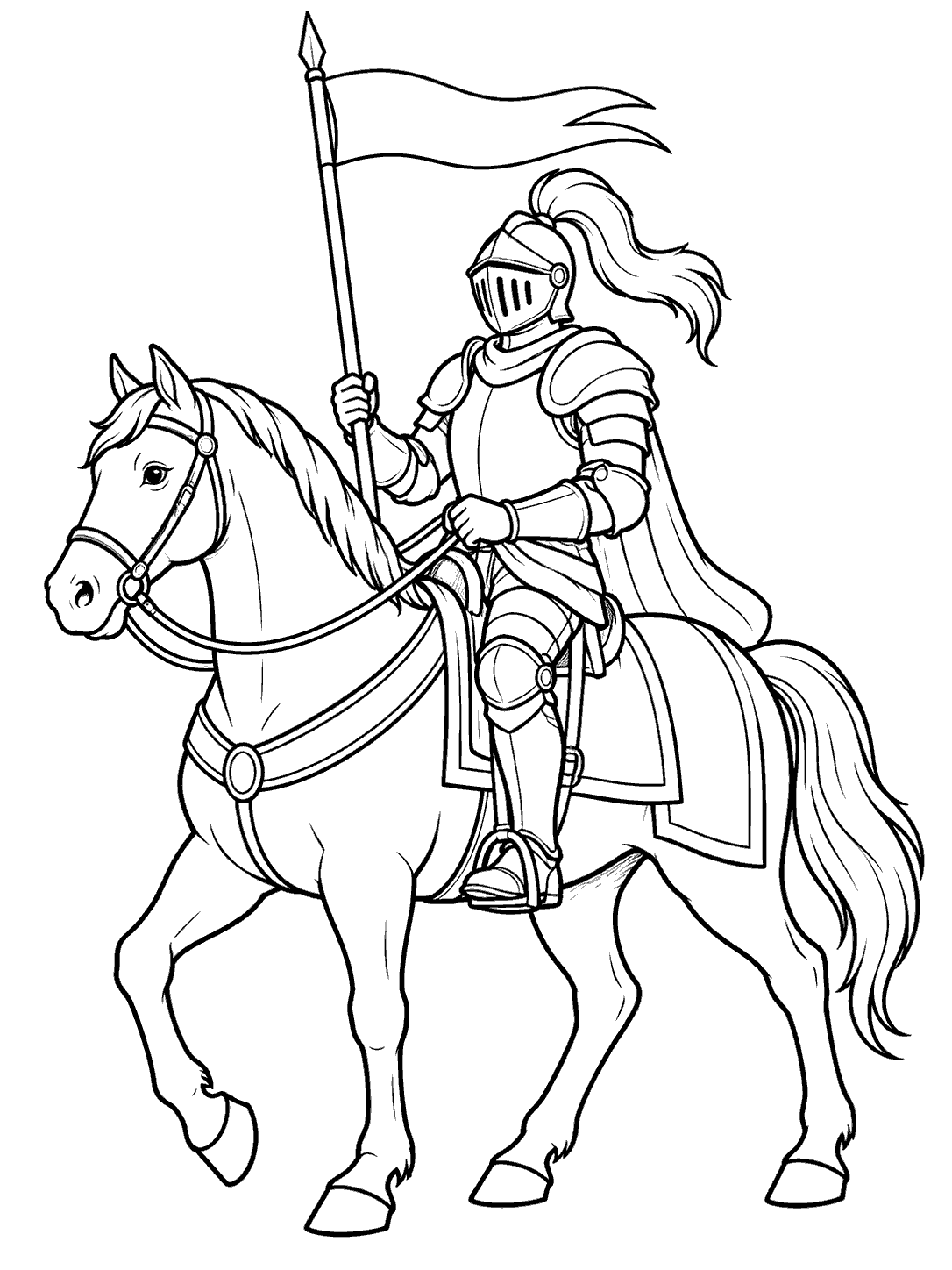 Knight riding a horse coloring page