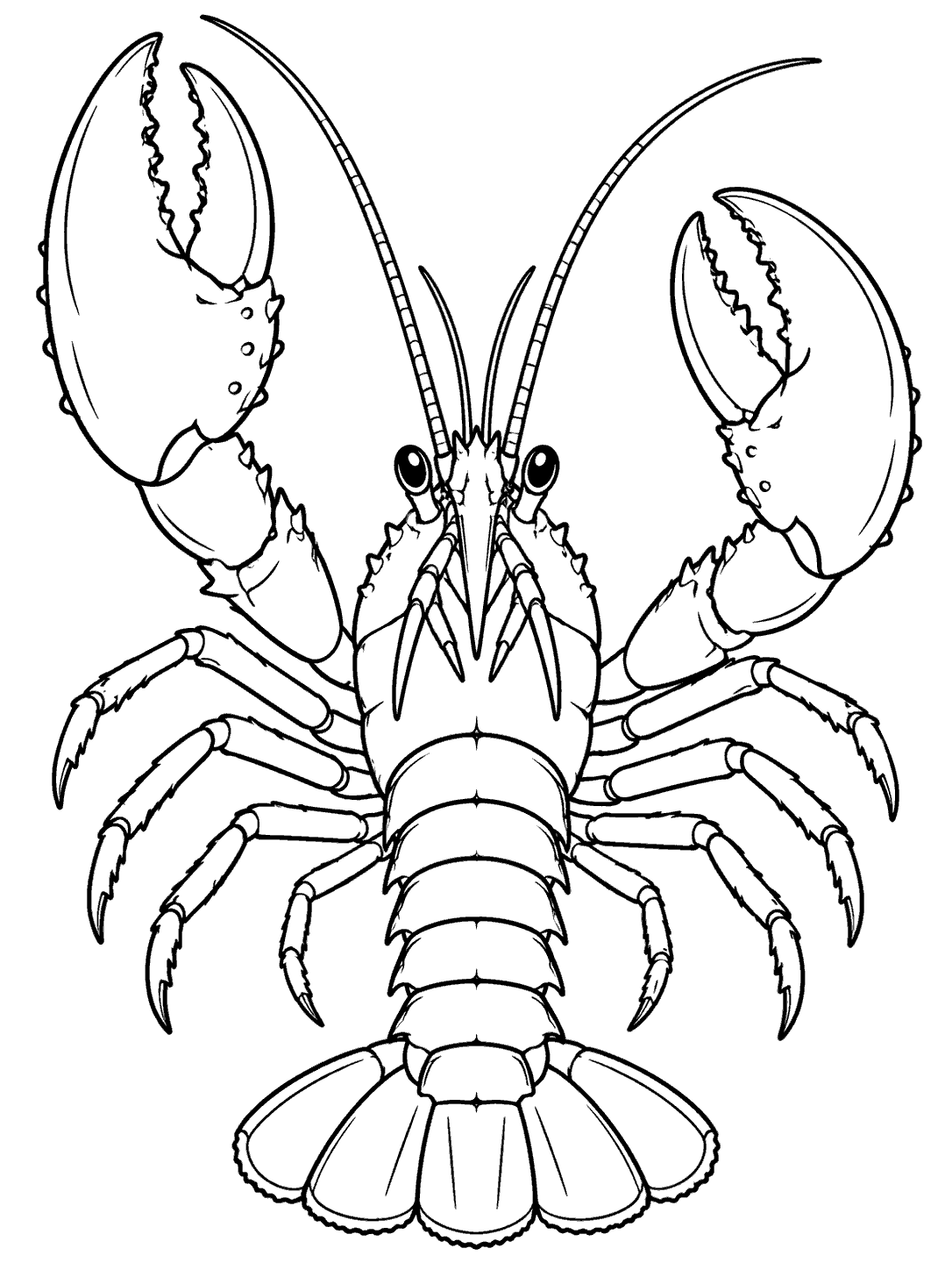 Front-facing lobster with oversized claws coloring page