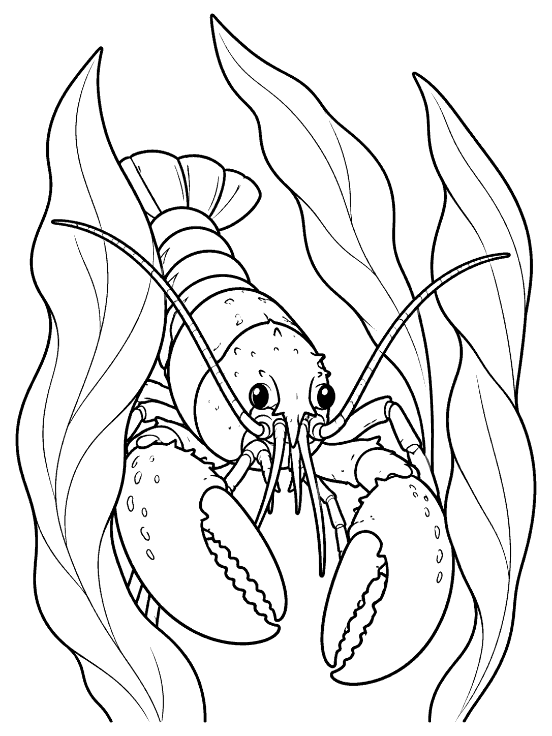 Lobster among tall kelp fronds coloring page
