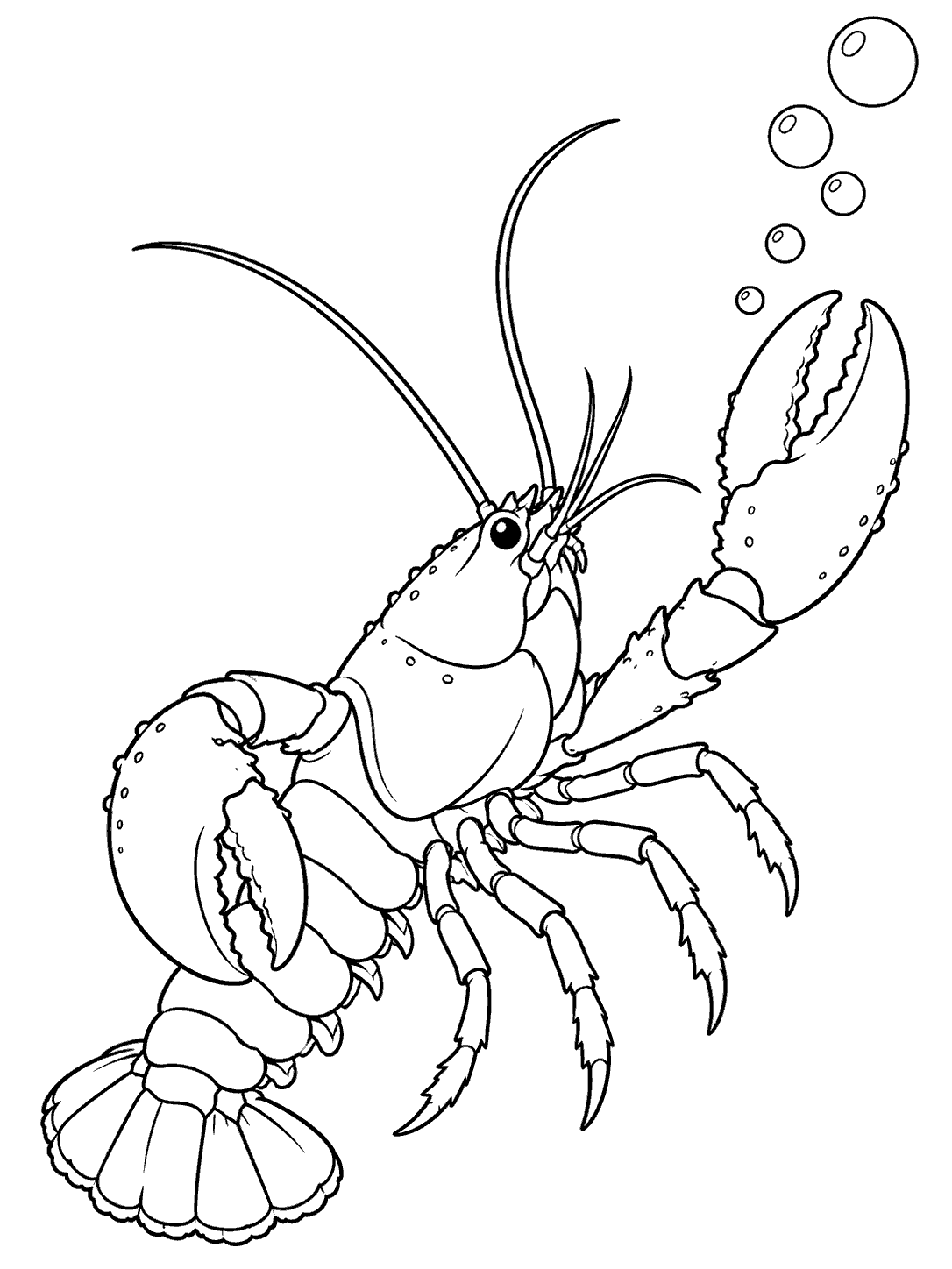 Lobster reaching toward bubbles coloring page