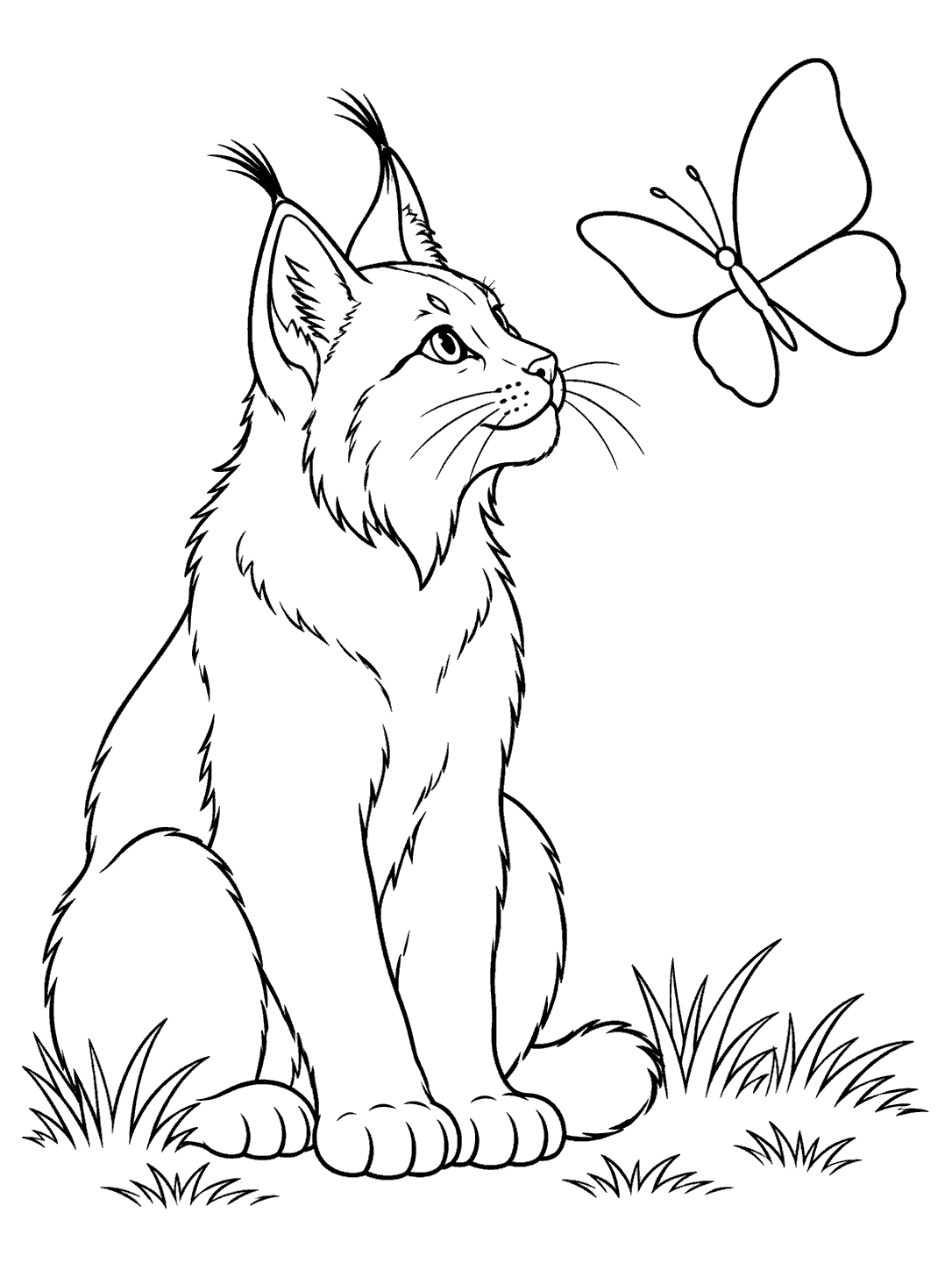 Seated lynx watching a butterfly