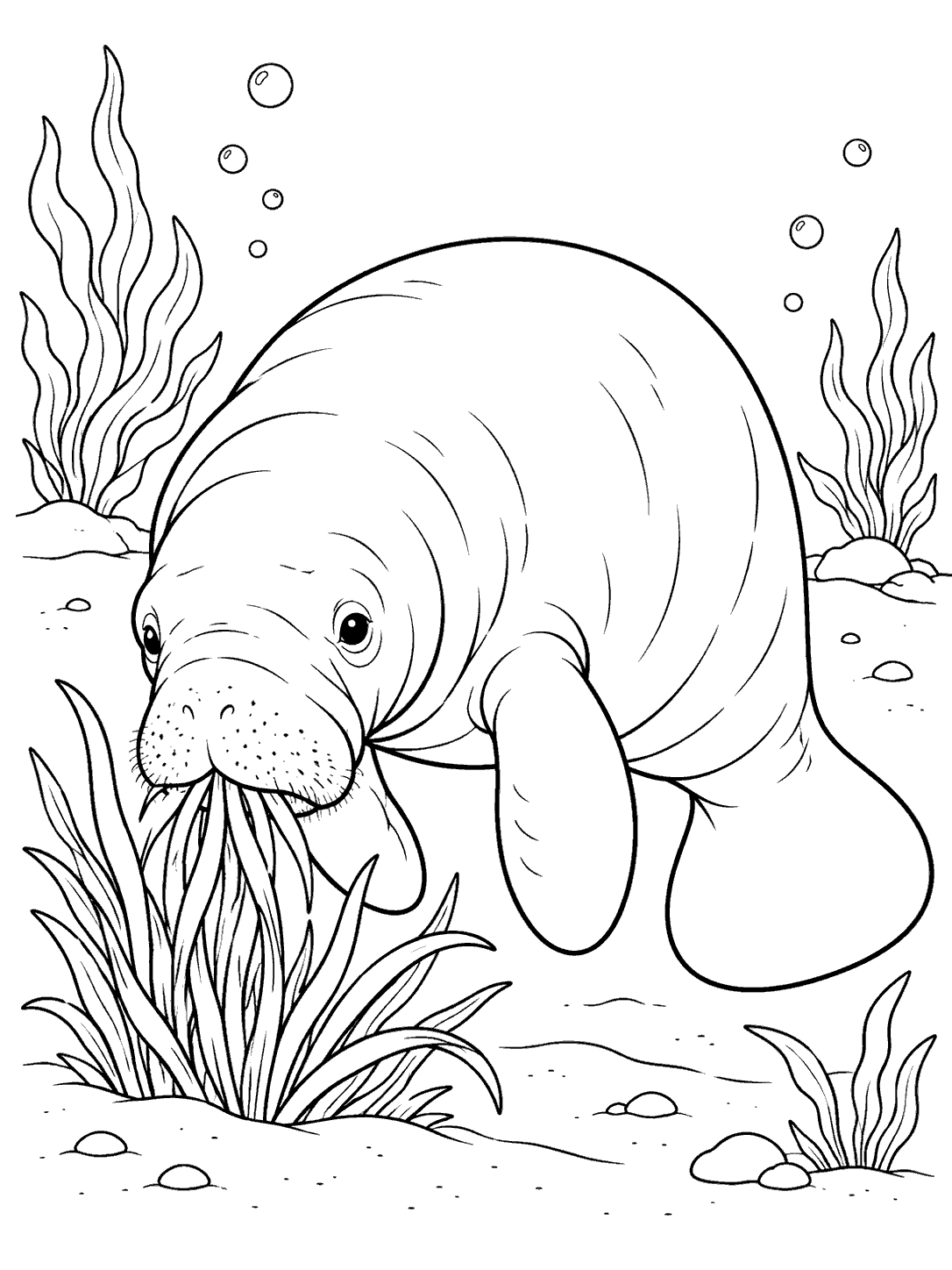 Manatee grazing on seagrass coloring page