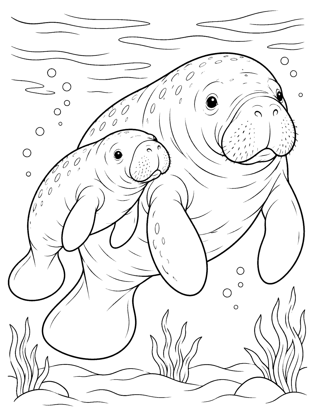 Manatee mother and calf coloring page