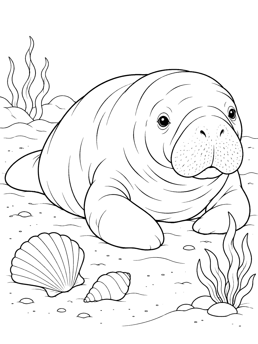 Manatee resting on the seafloor coloring page