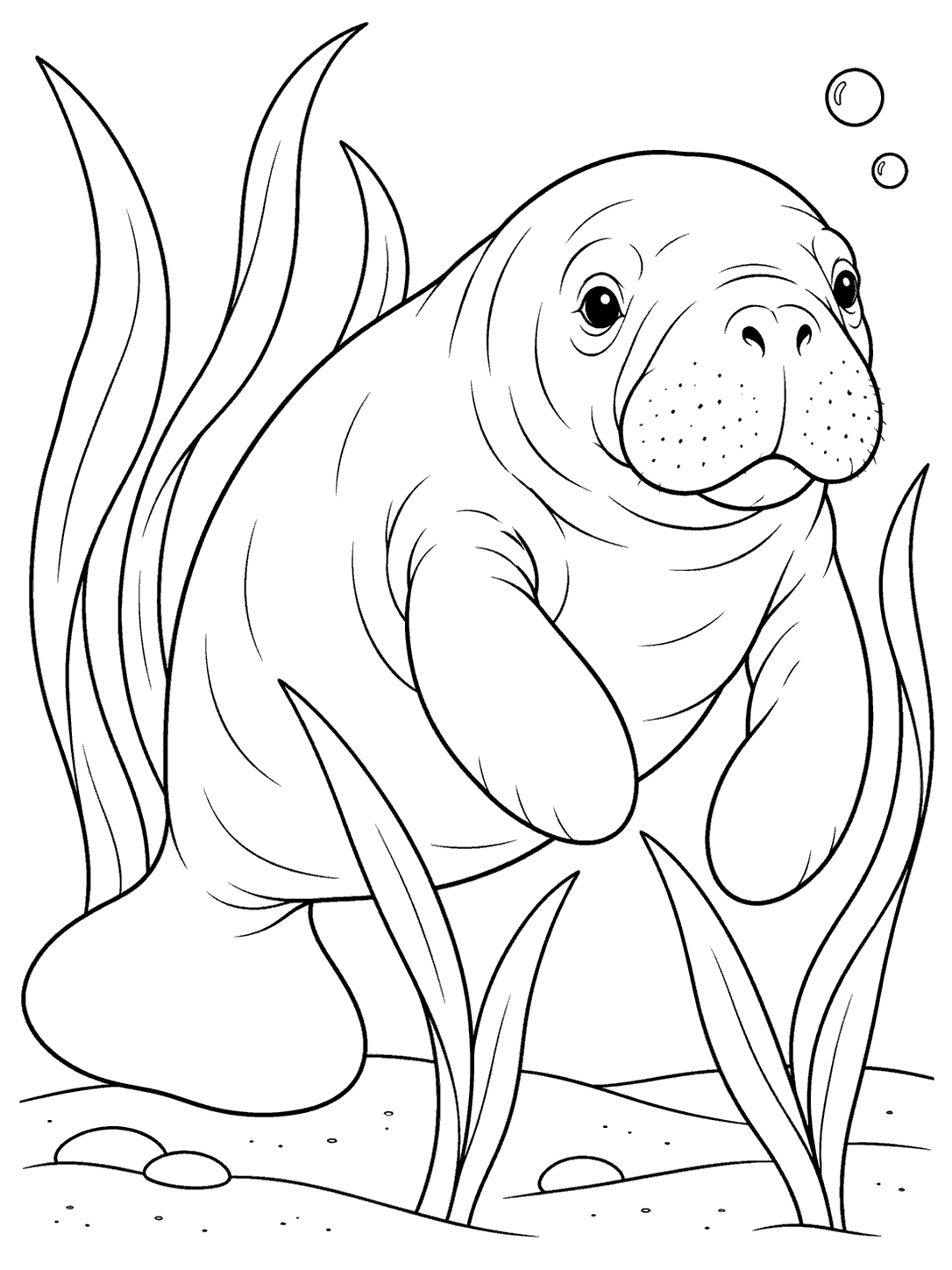 Manatee in a seagrass meadow coloring page
