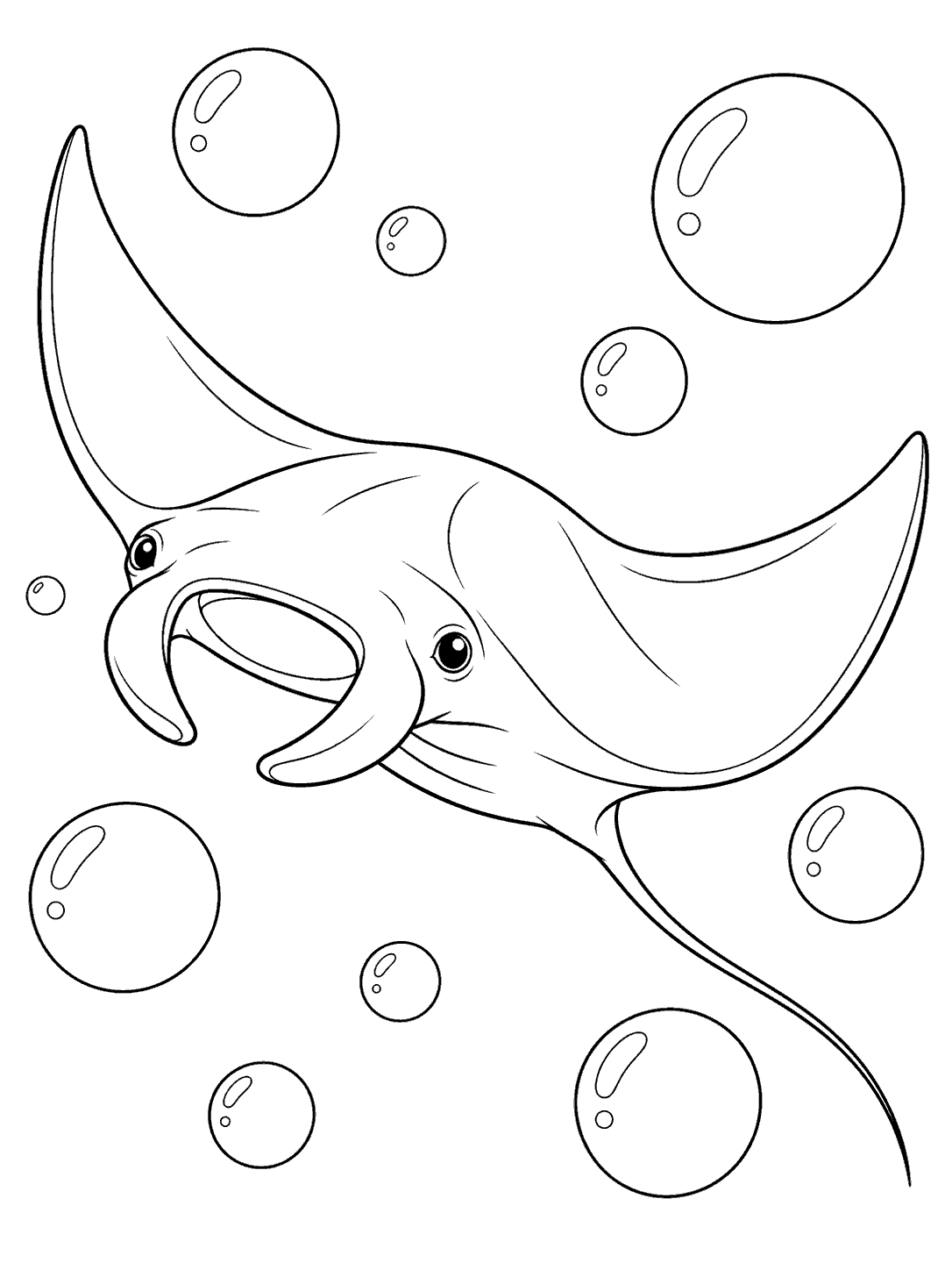 Manta ray surrounded by bubbles coloring page